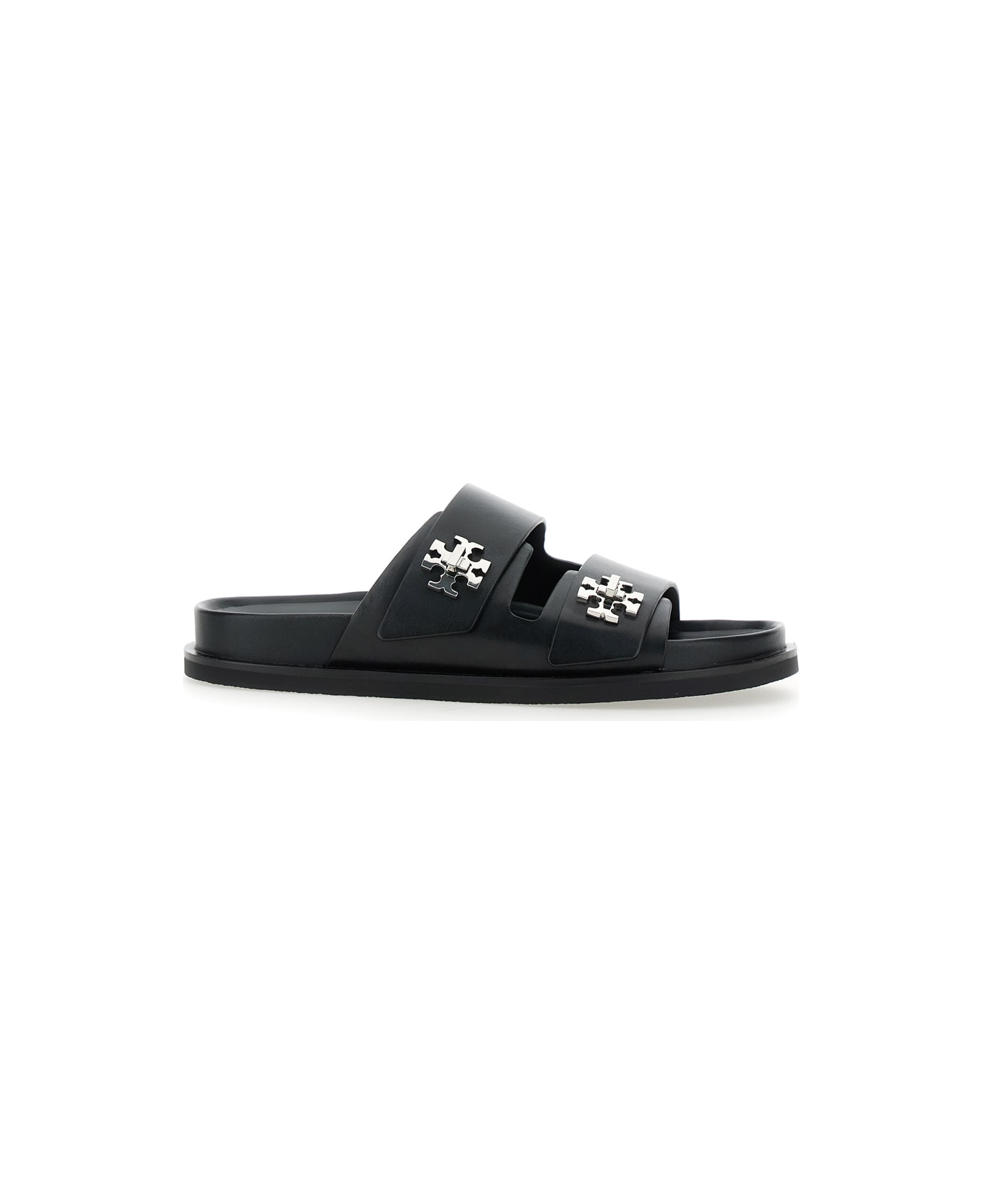 Tory Burch Black Leather Slippers - BLACK