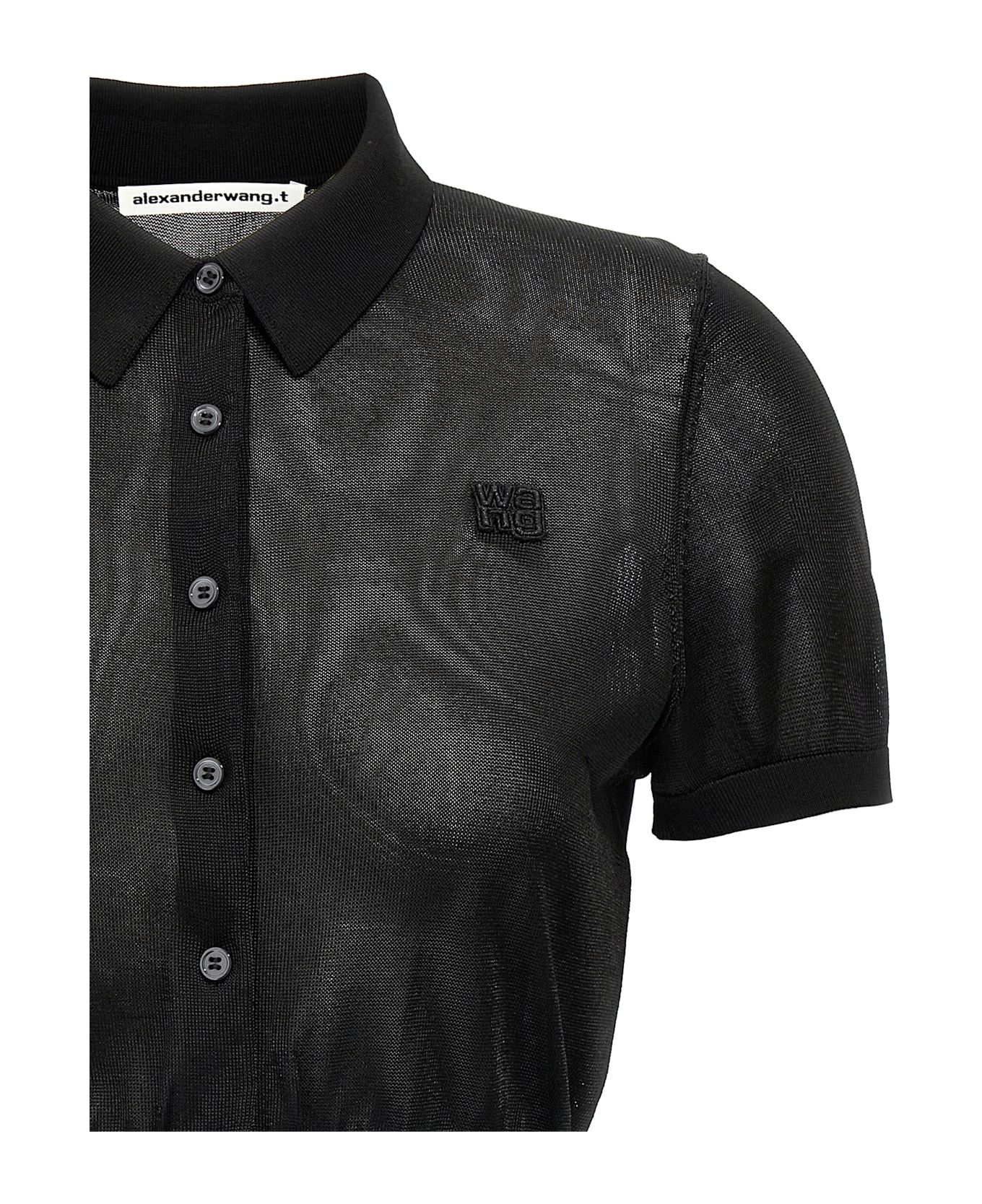 T by Alexander Wang Cropped Polo Shirt - BLACK