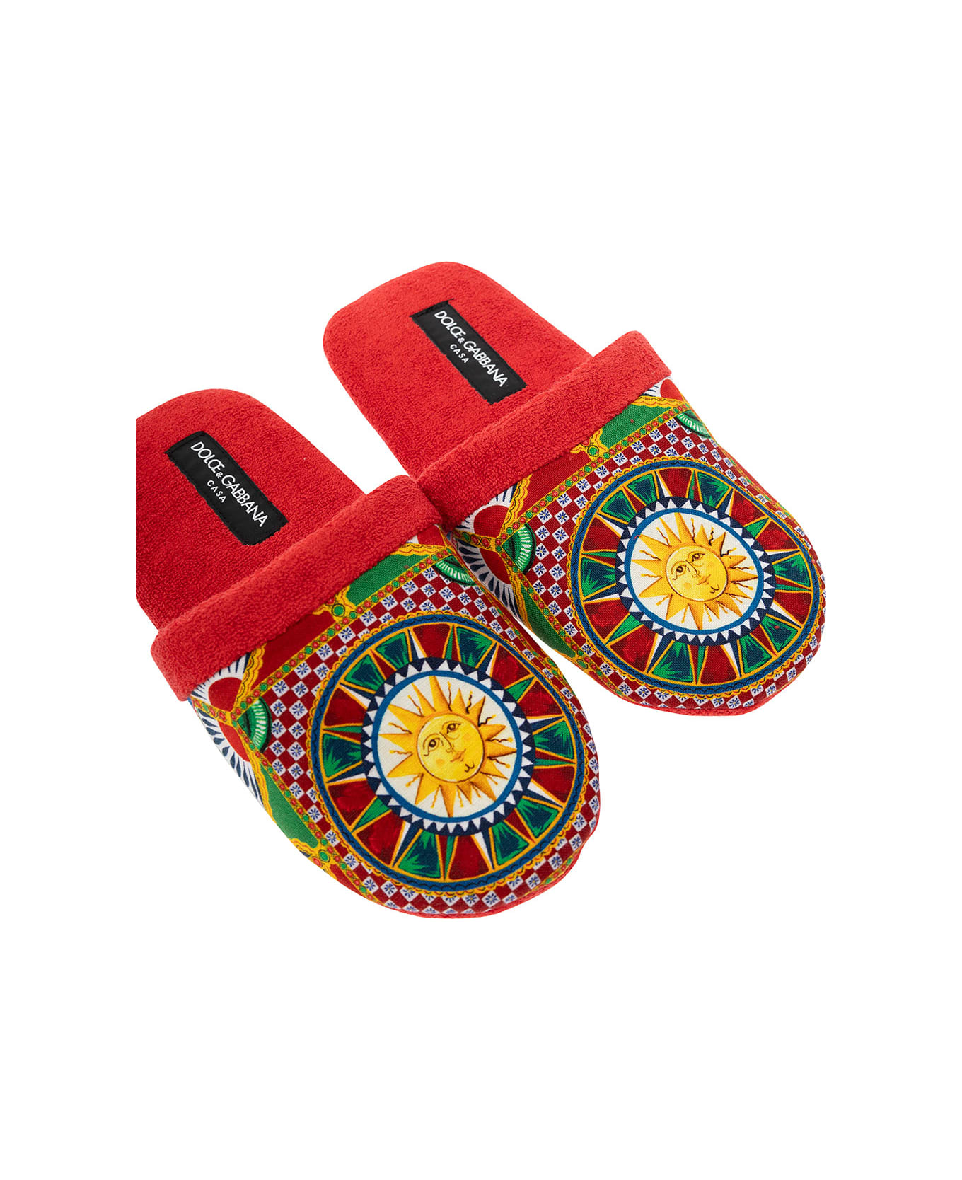 Dolce & Gabbana Cotton Terry Slippers Carretto Siciliano - Red