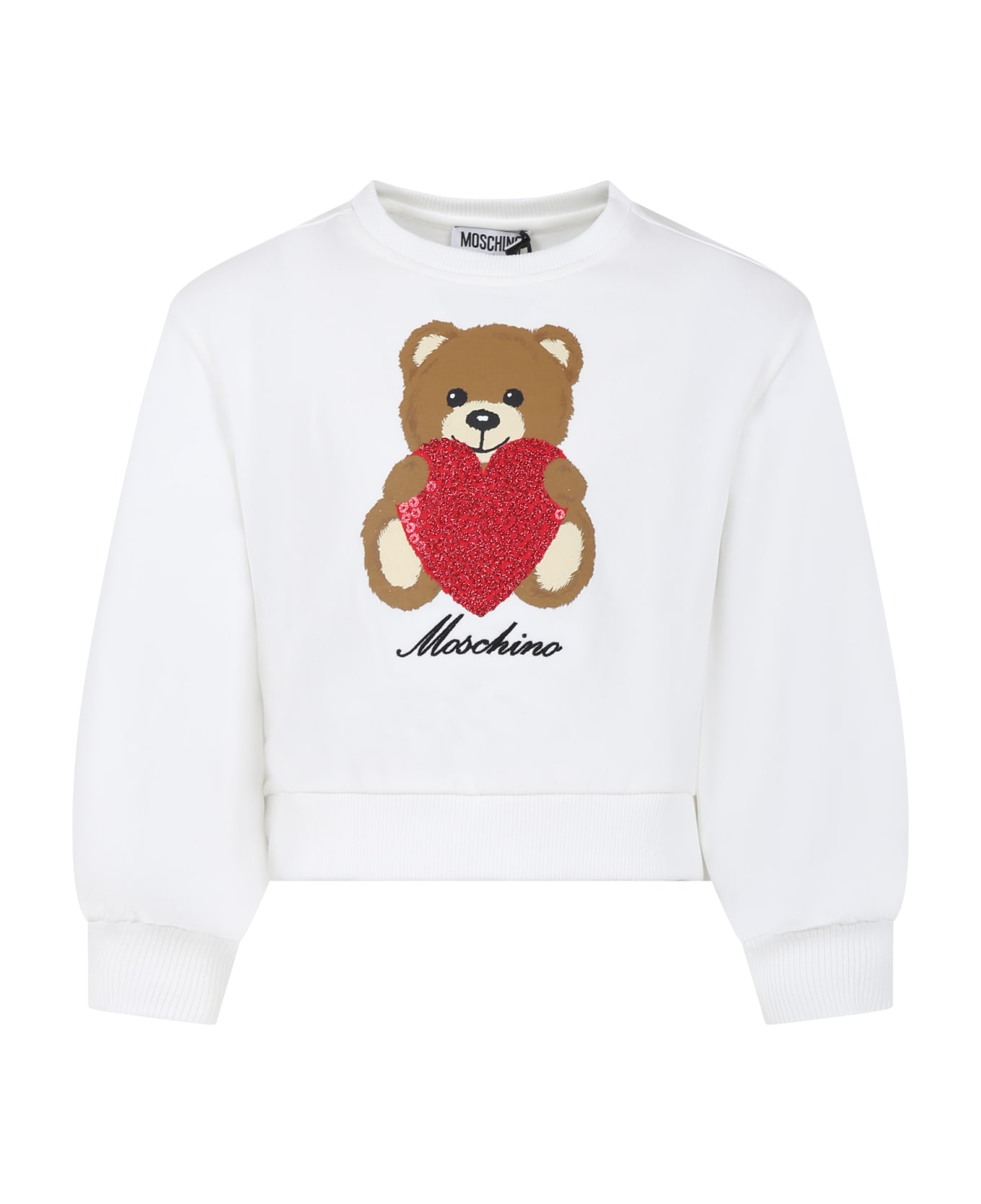 Moschino White Sweatshirt For Girl With Teddy Bear And Heart - White