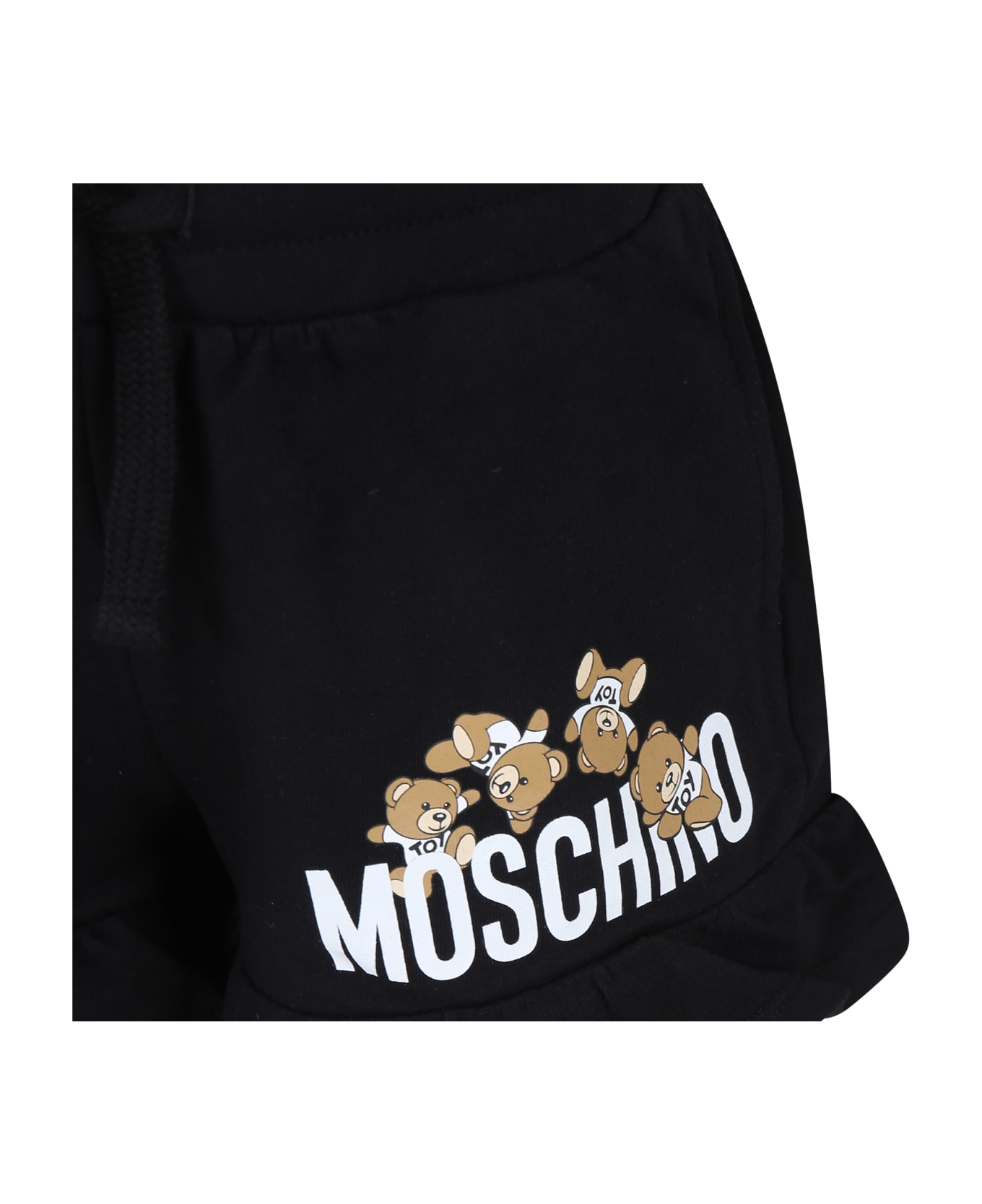 Moschino Black Shorts For Girl With Teddy Bear And Logo - Black