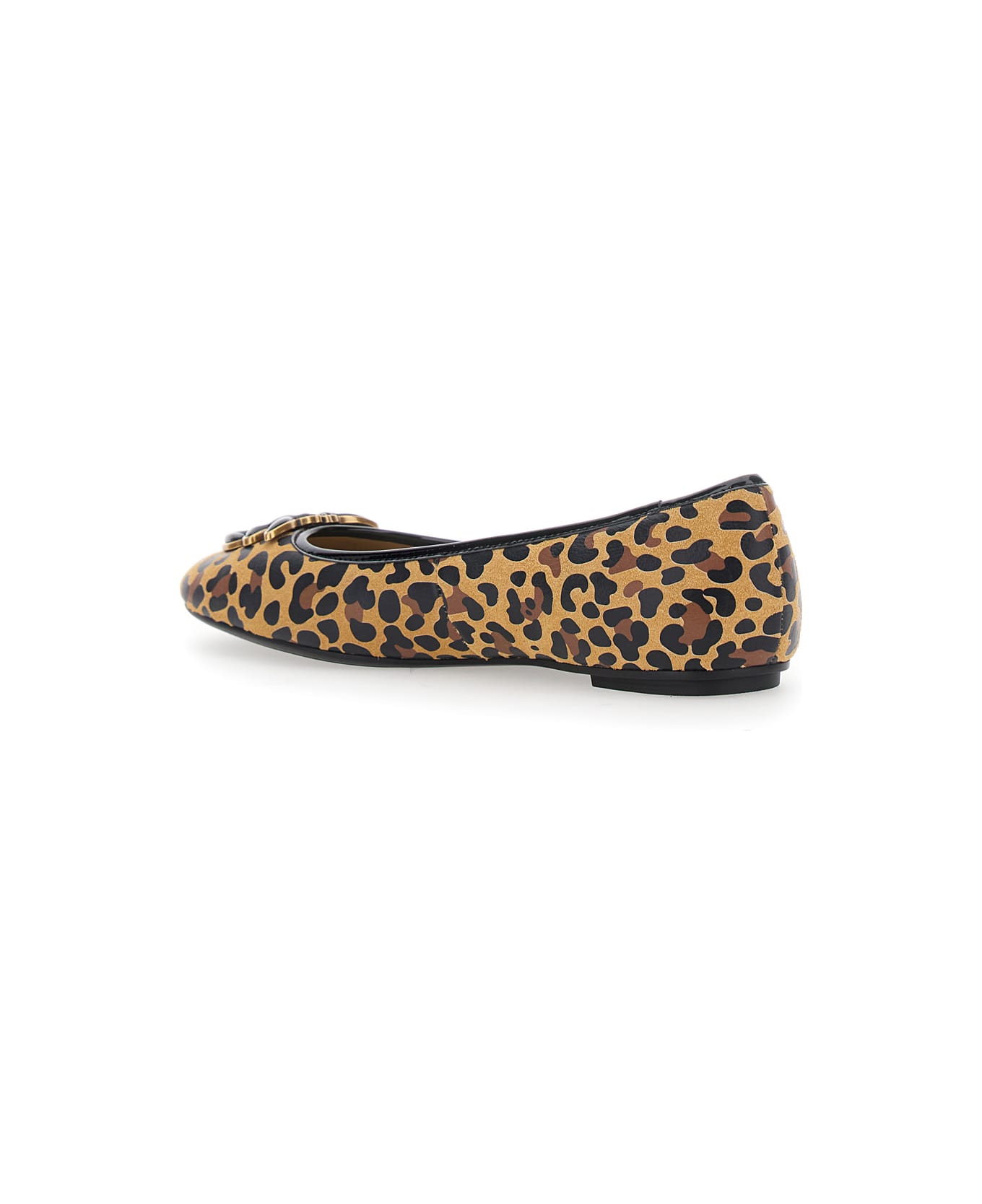 Pinko 'max' Multicolor Ballet Shoes With Logo Love Birds Diamond Cut On The Front And Leopard Motif In Suede Woman - Multicolor