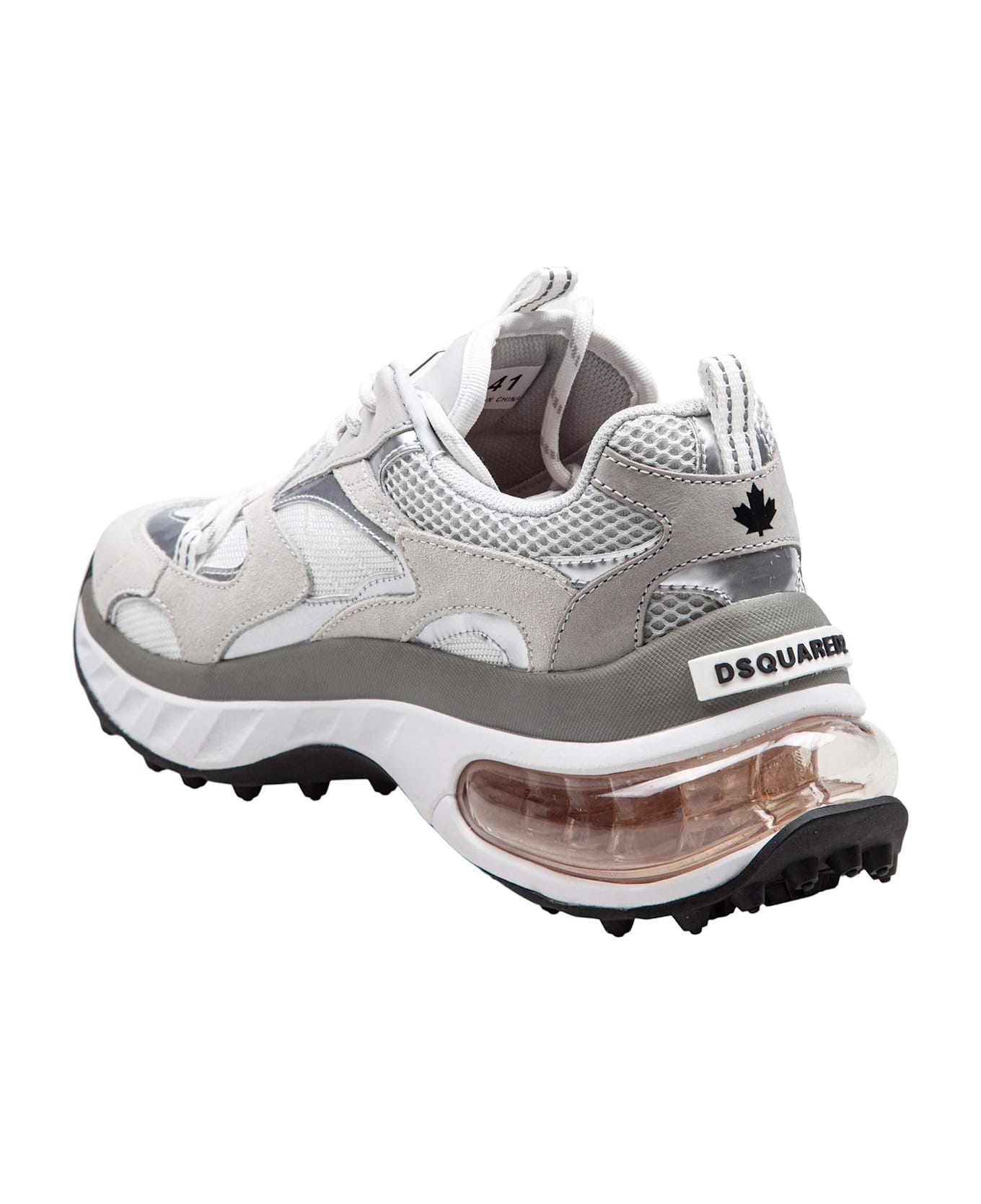 Dsquared2 Bubble Sneakers In Leather And Technical Fabric Color White/silver - White/Grey