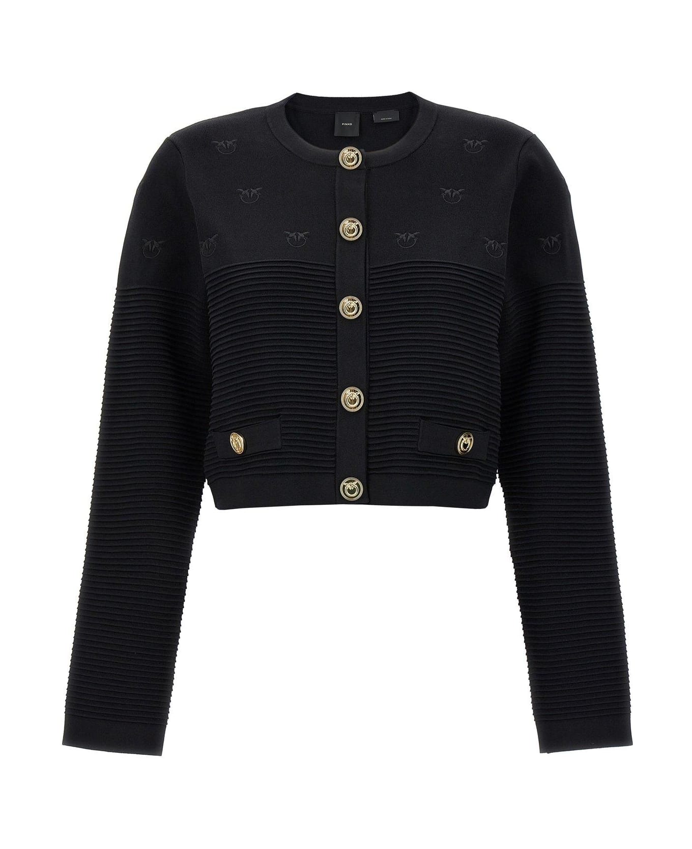 Pinko Love Birds Embroidered Cropped Cardigan - Black