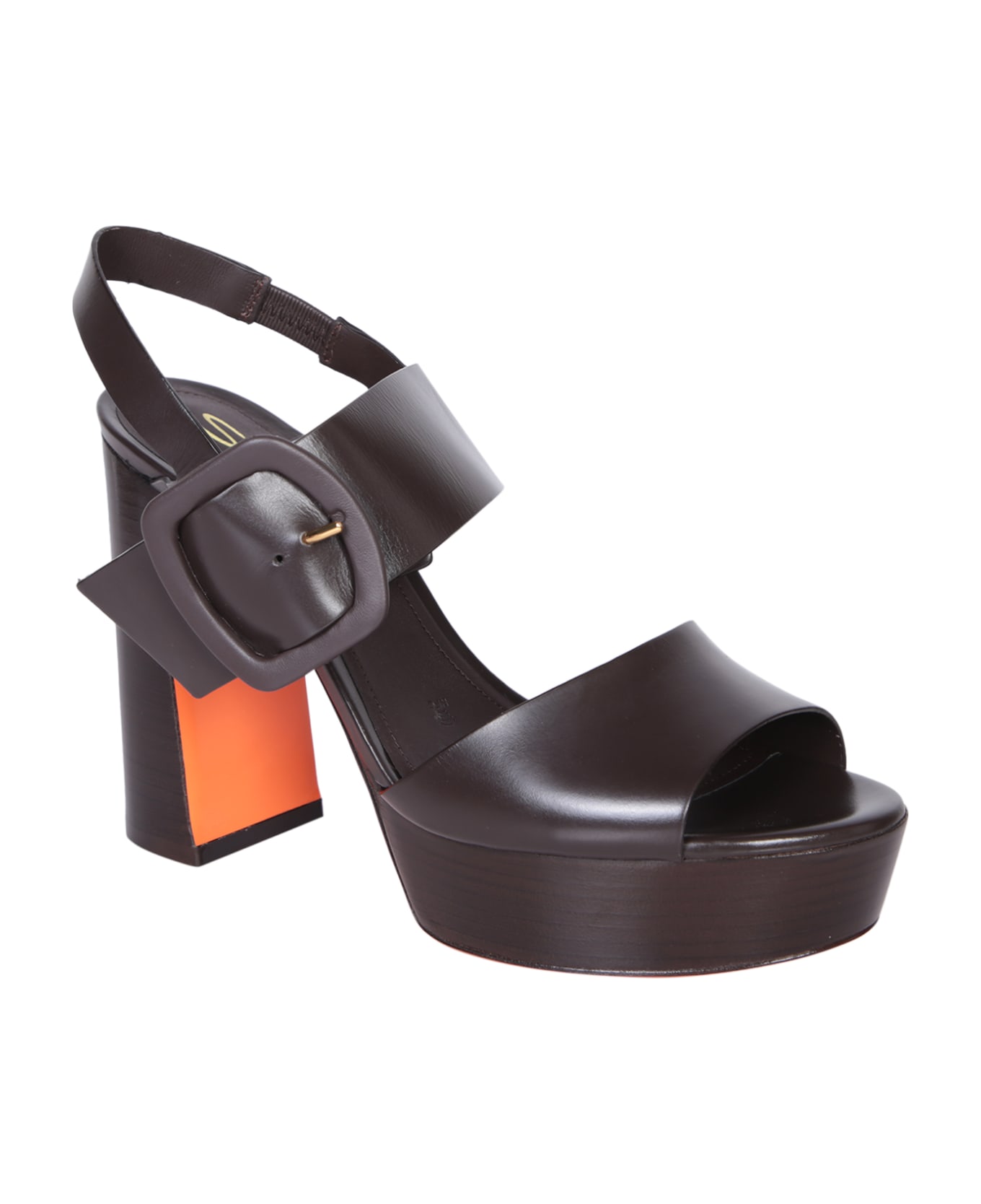 Santoni Brown Leather Platform Sandals - Brown サンダル