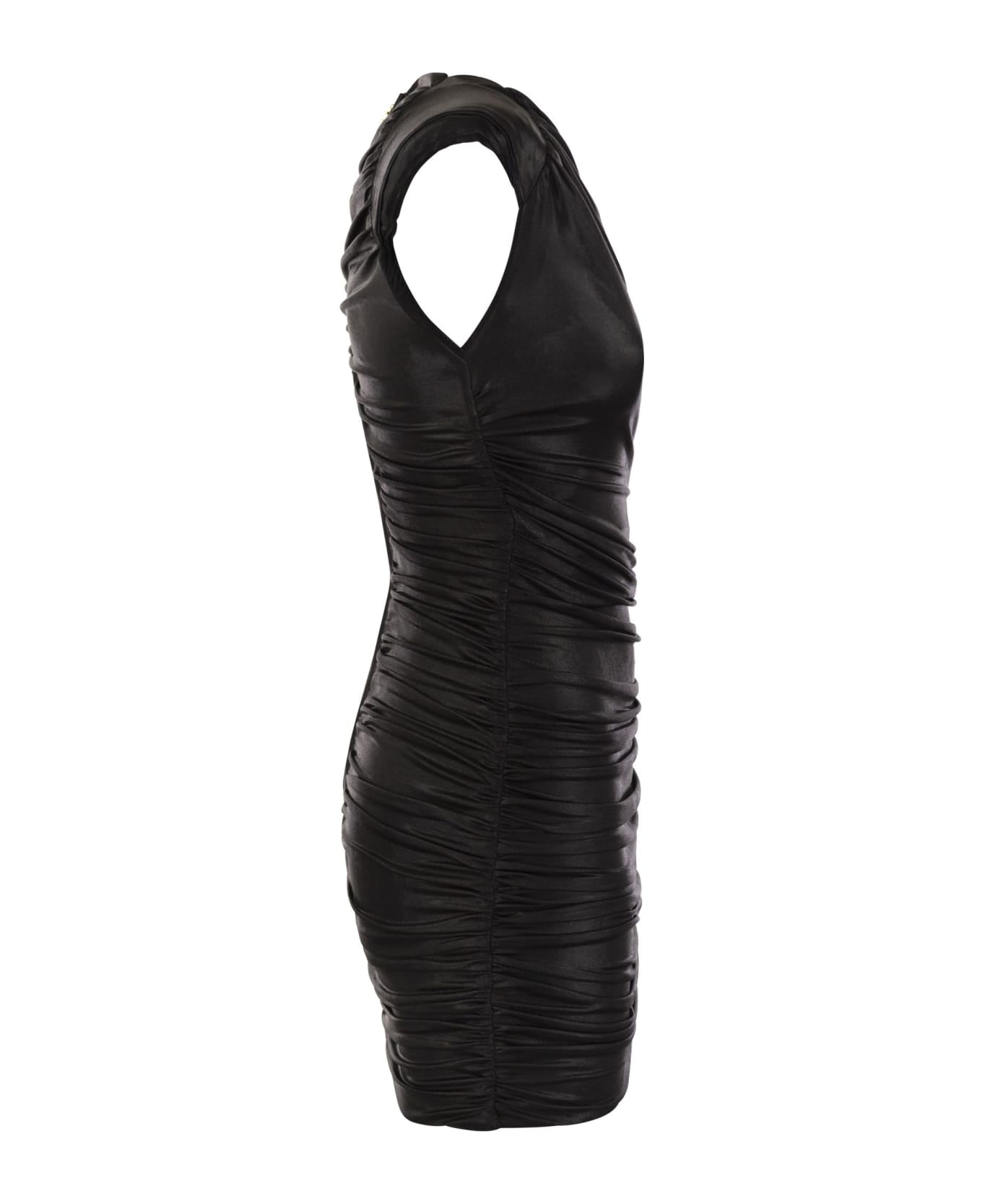 Elisabetta Franchi Draped Metallic Jersey Minidress - Black