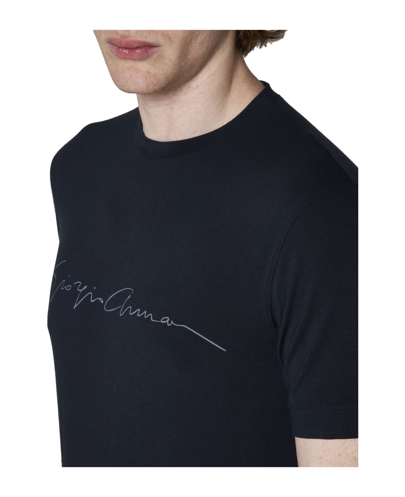Giorgio Armani Logo Print Crewneck T-shirt - Blu navy