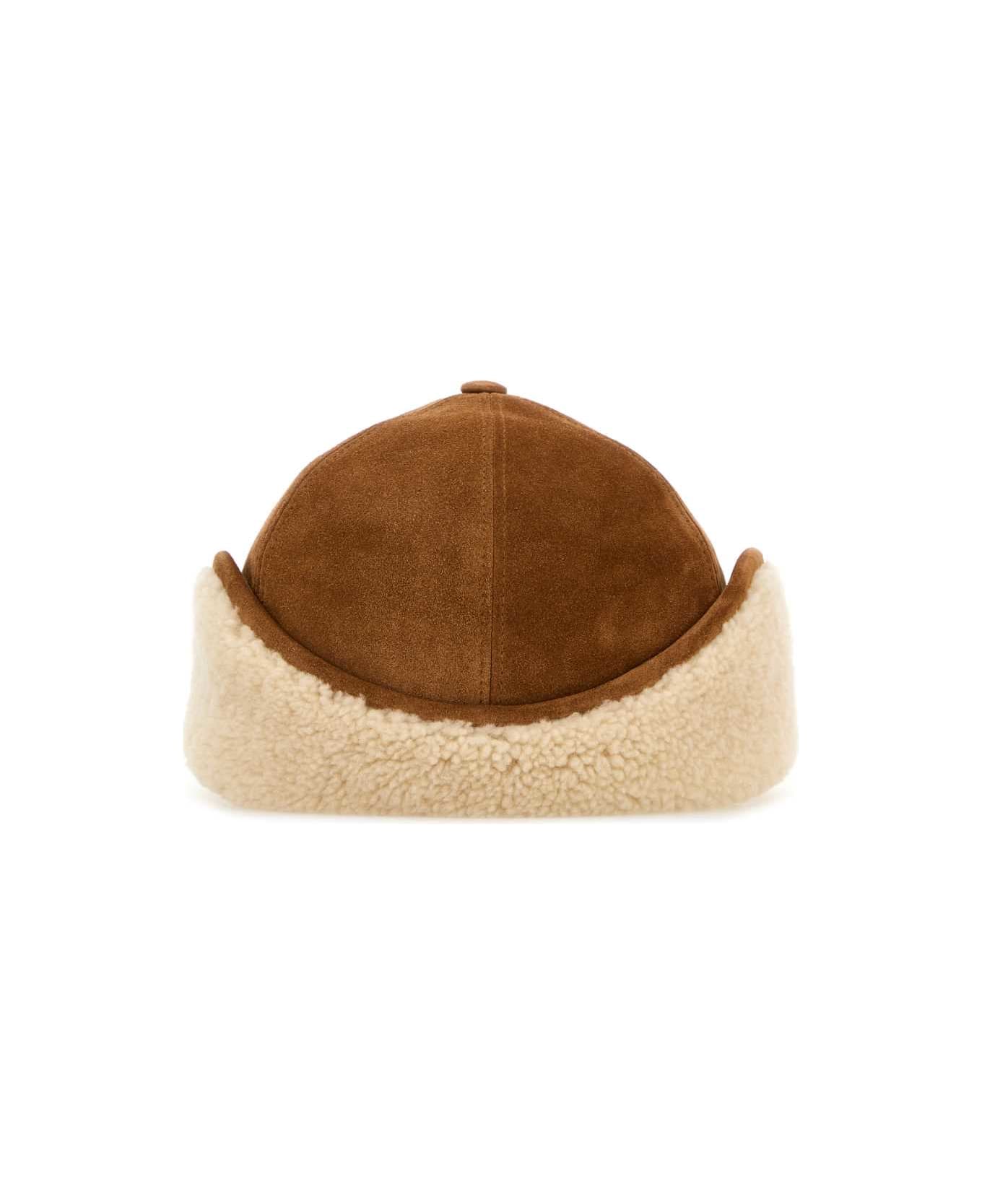 Valentino Garavani Caramel Suede Baseball Cap - COPPERBROWNBURROTOBACCOANTIQUEBRASS