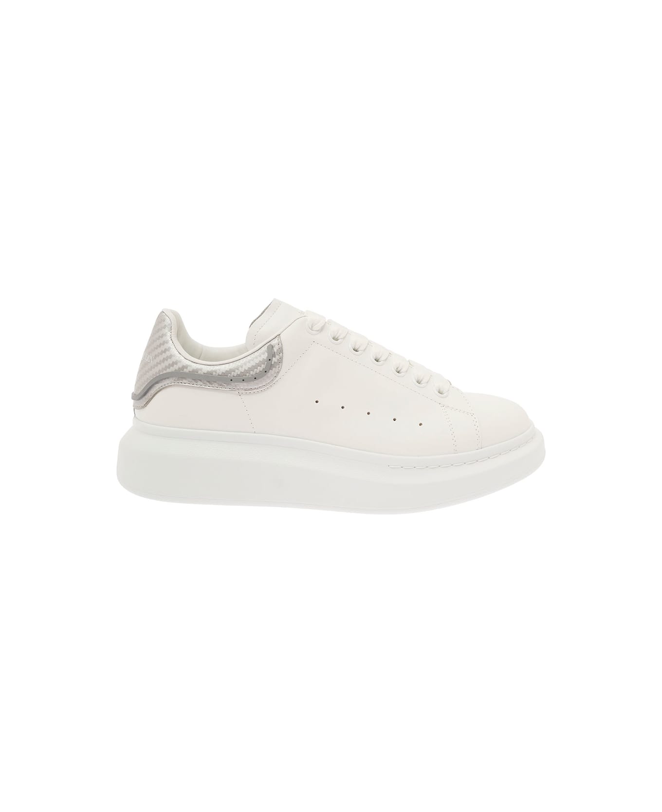 Alexander McQueen White Sneakers With Metallic Heel Tab In Leather Man - White