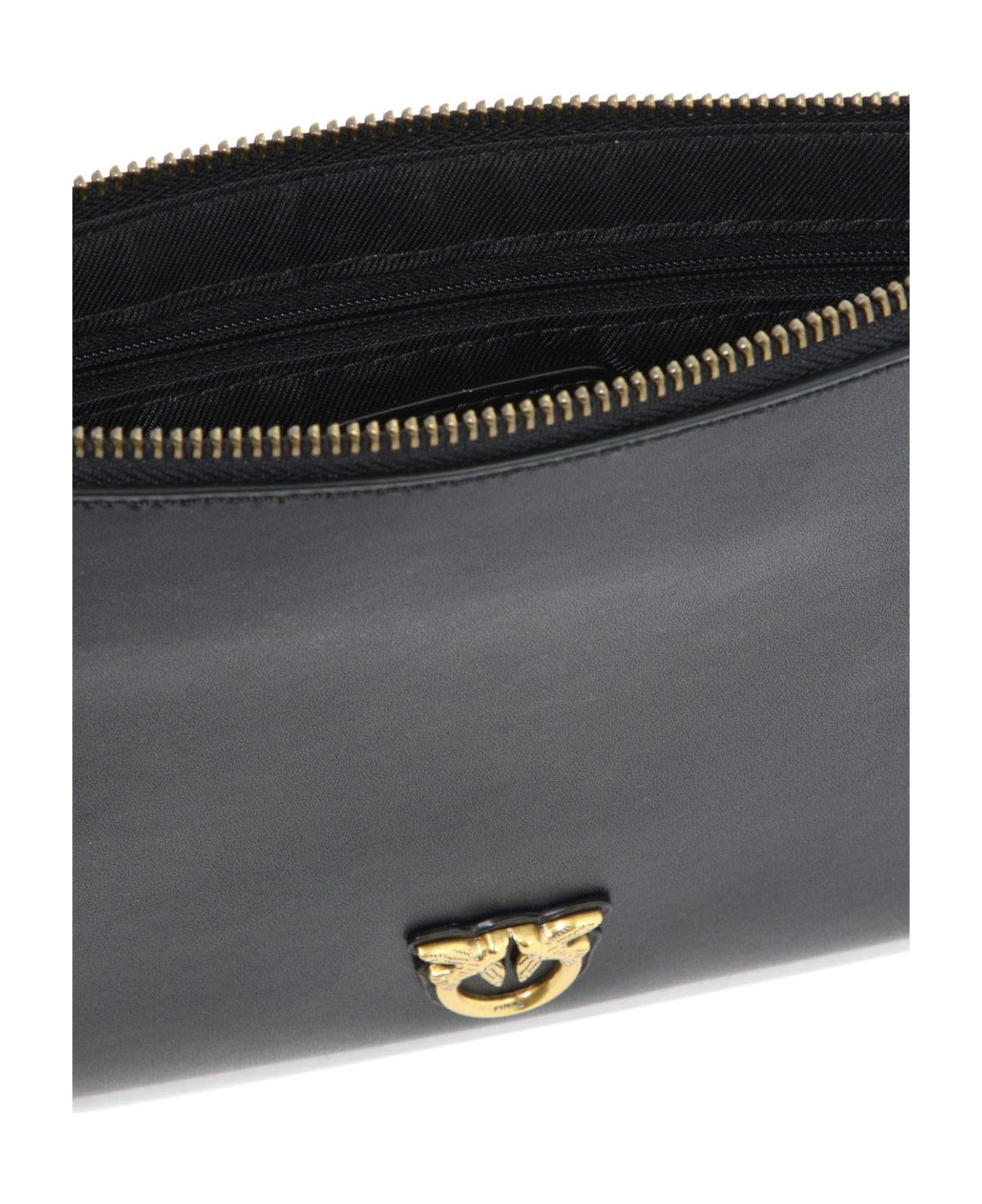 Pinko 'flat Love Bag' Black Shoulder Bag With Logo Patch In Smooth Leather Woman - black ショルダーバッグ