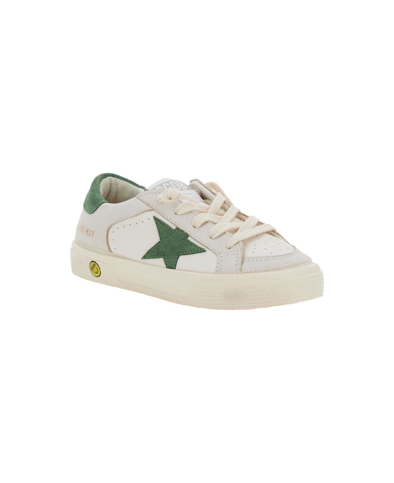 Golden Goose 
may
 White Low Top Sneakers With Star Patch On The Side And Contrasting Heel With Logo Lettering In Leather Boy - White