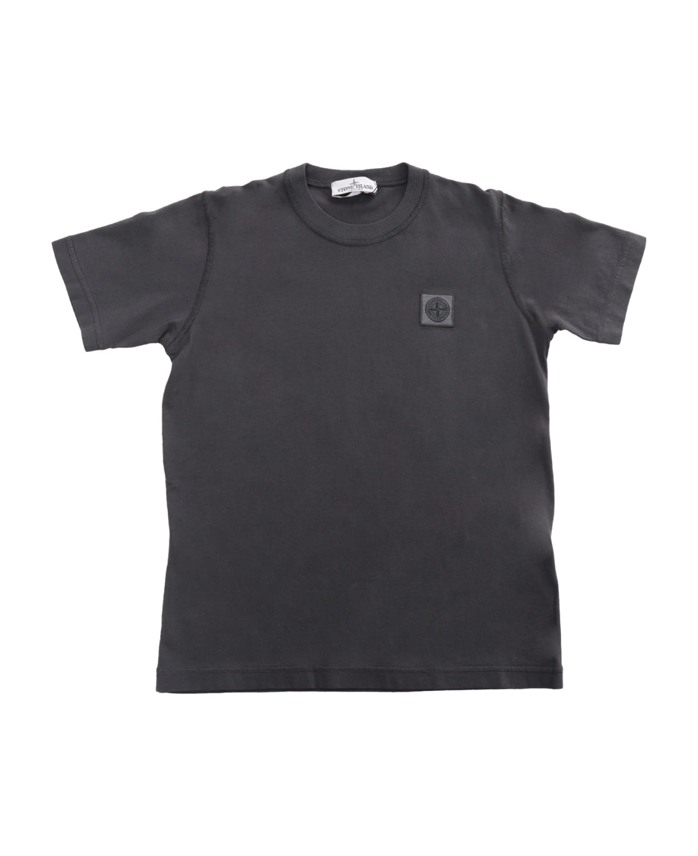 Stone Island Junior Black T-shirt With Logo - GREY