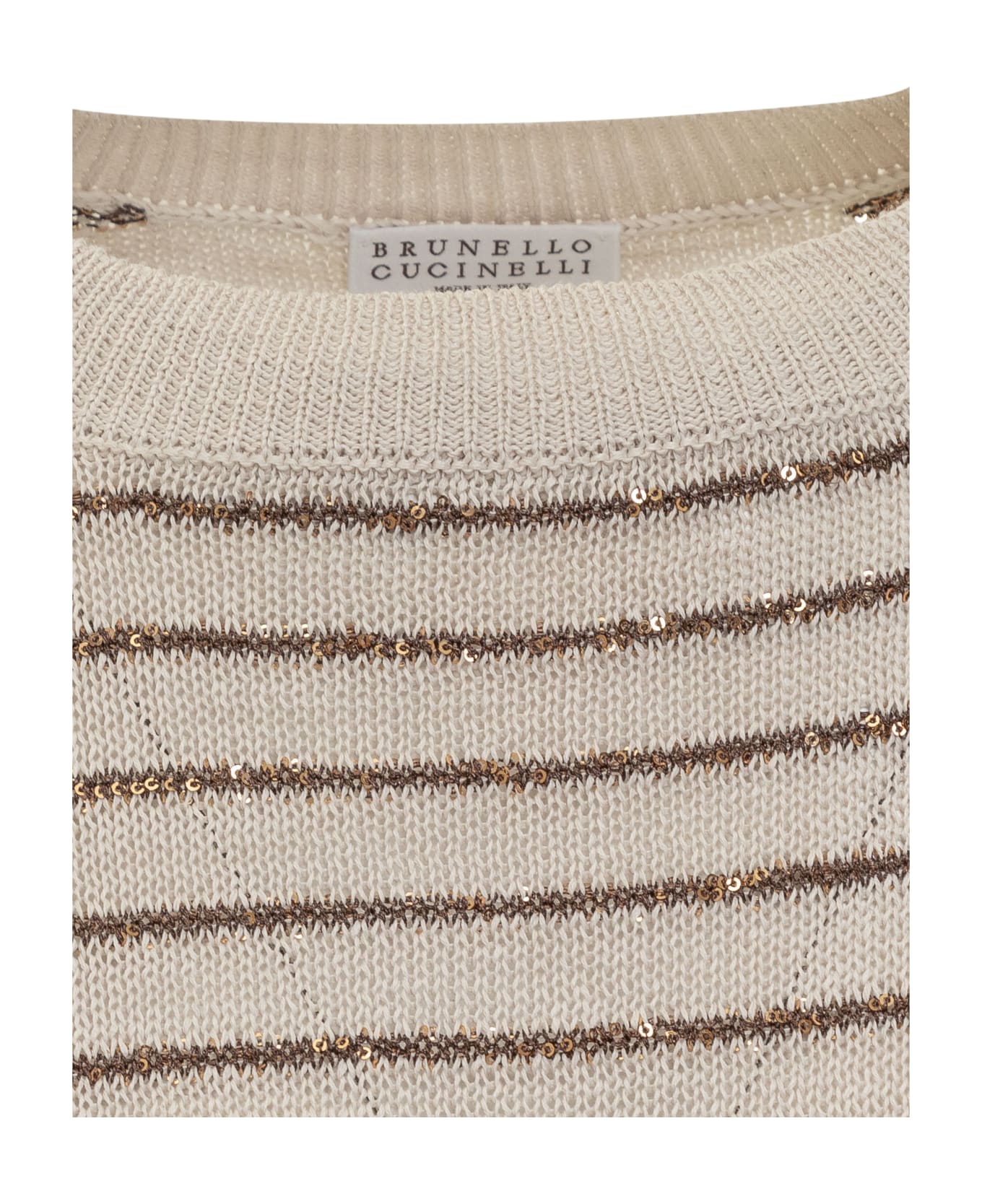 Brunello Cucinelli Dazzling Stripes Cotton Jersey - Cream/brown