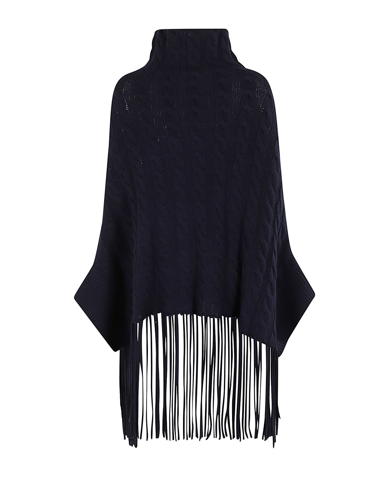 Aspesi Fringed Poncho - Blu Nero