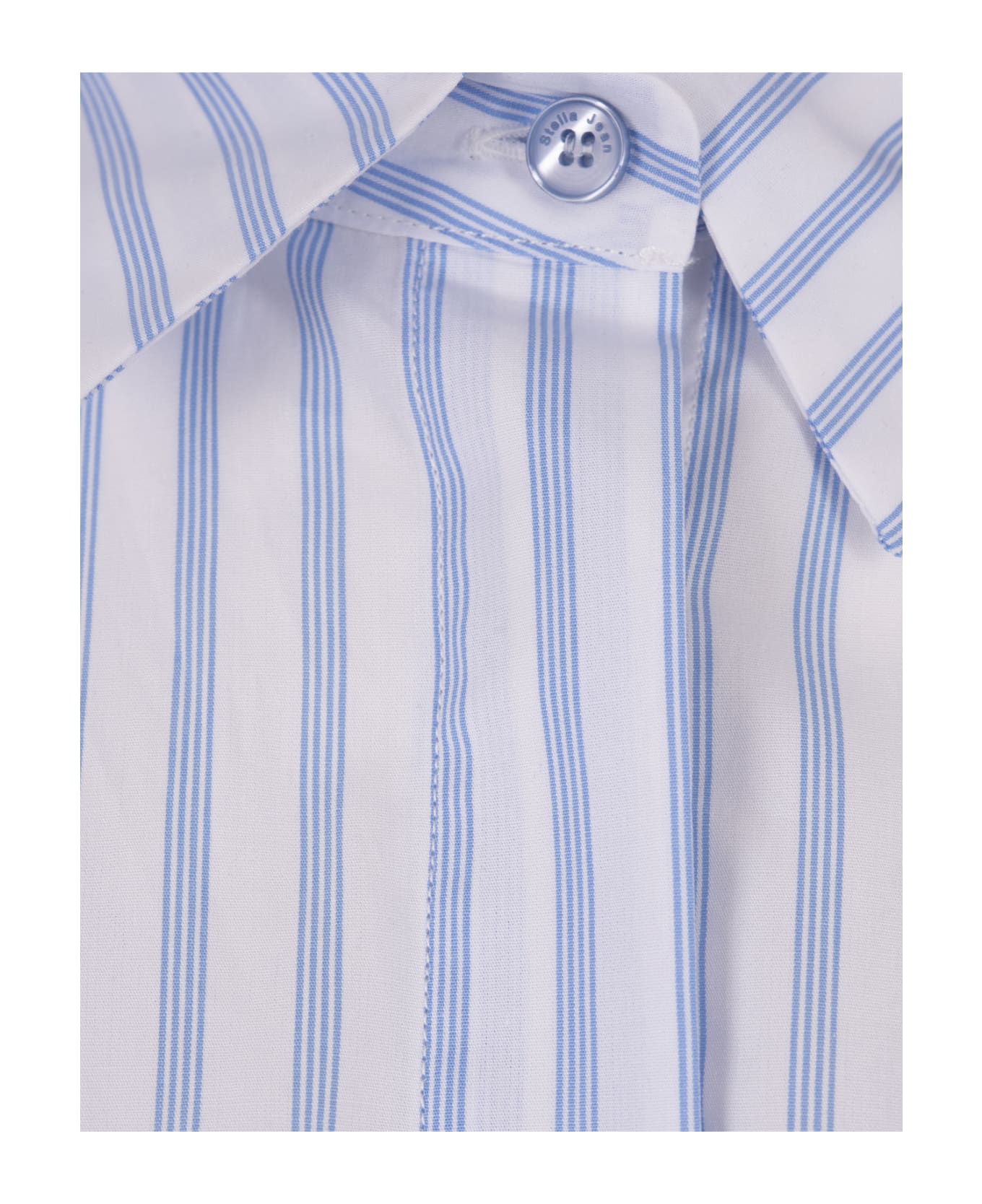 Stella Jean White And Blue Striped Shirt With Short Sleeves - Blue
