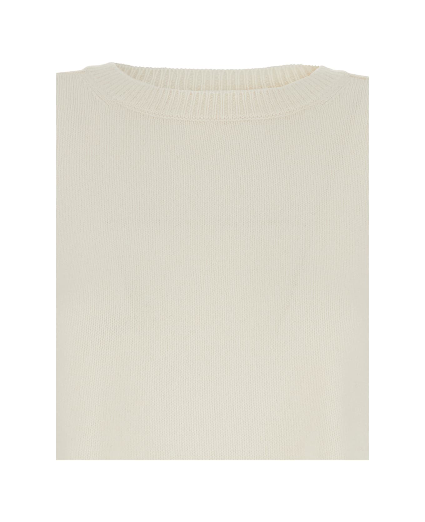 Parosh White Crewneck Sweater With Asymmetric Hem In Wool And Cashmere Woman - Panna