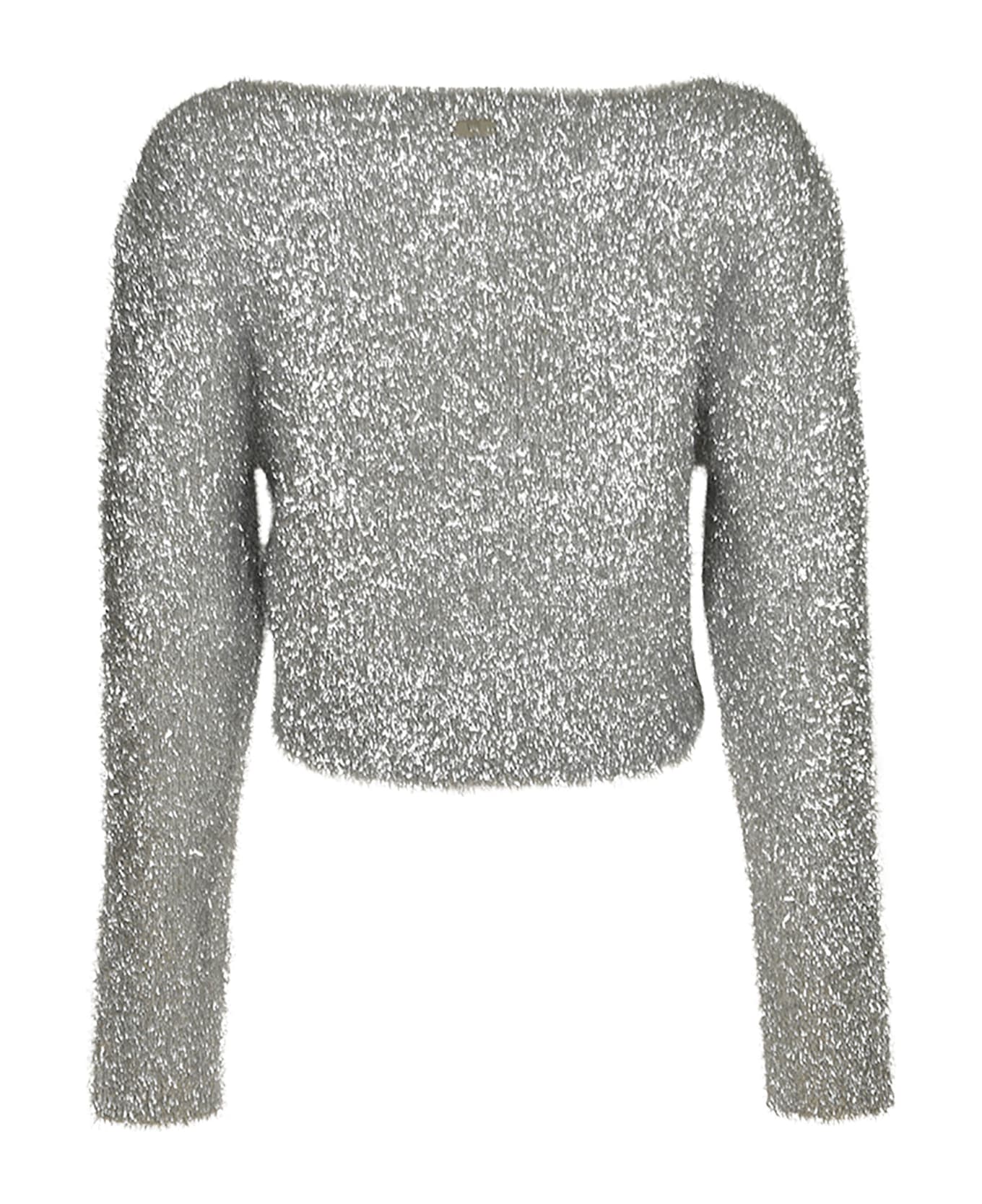 Chiara Ferragni Glittery V-neck Cropped Jumper - Silver