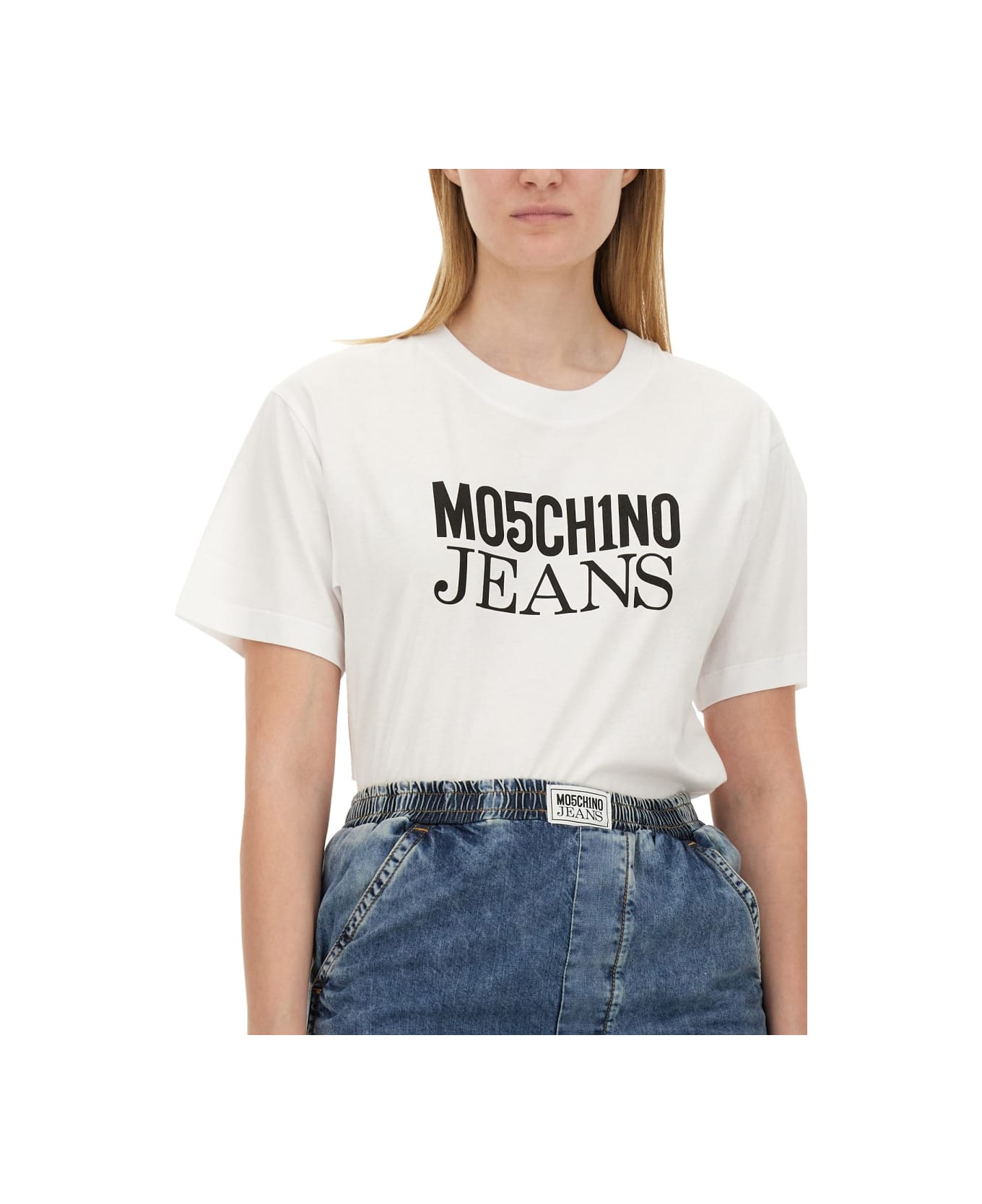 M05CH1N0 Jeans T-shirt With Logo - WHITE