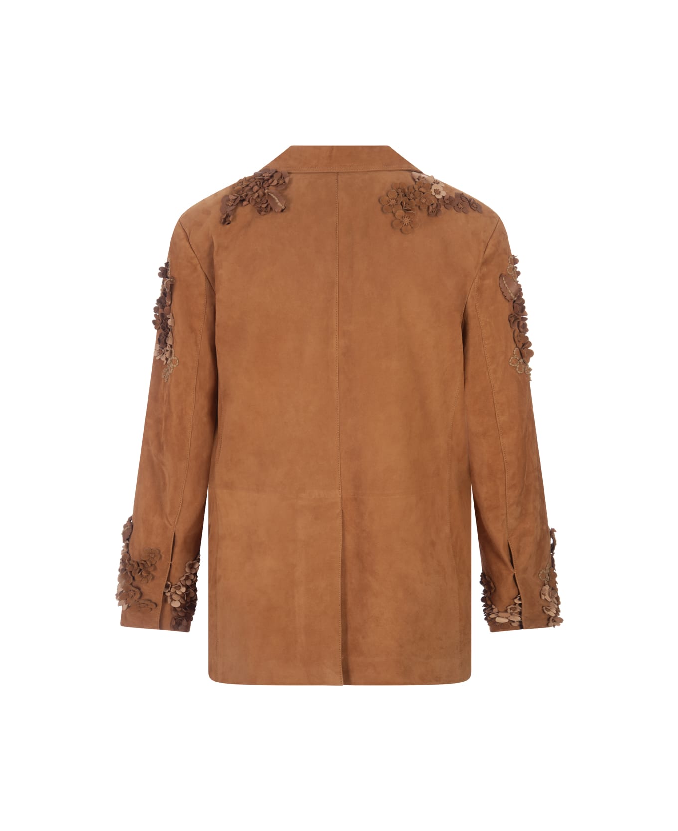 Ermanno Scervino Brown Suede One-breasted Jacket With Embroidery And Appliqués - Brown ブレザー