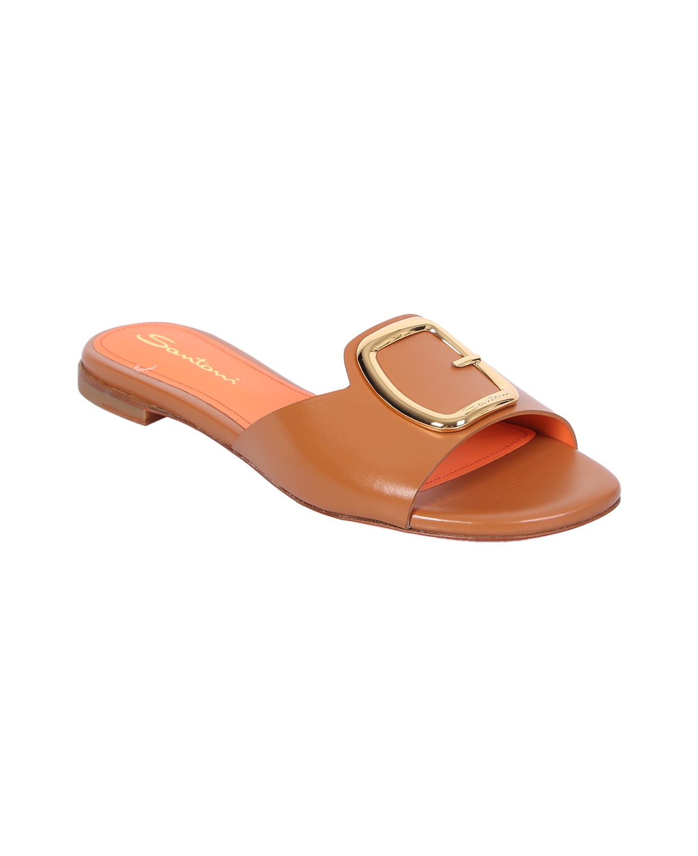 Santoni Brown Leather Slide Sandal - Brown