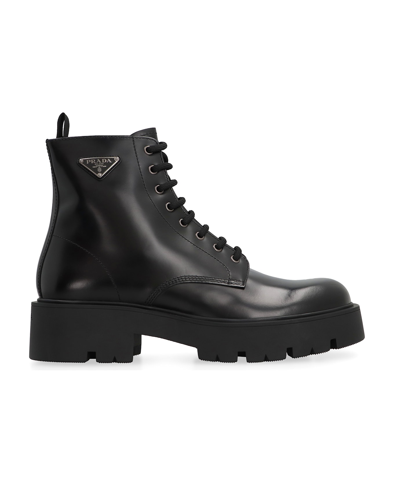 Prada Leather Lace-up Boots - black