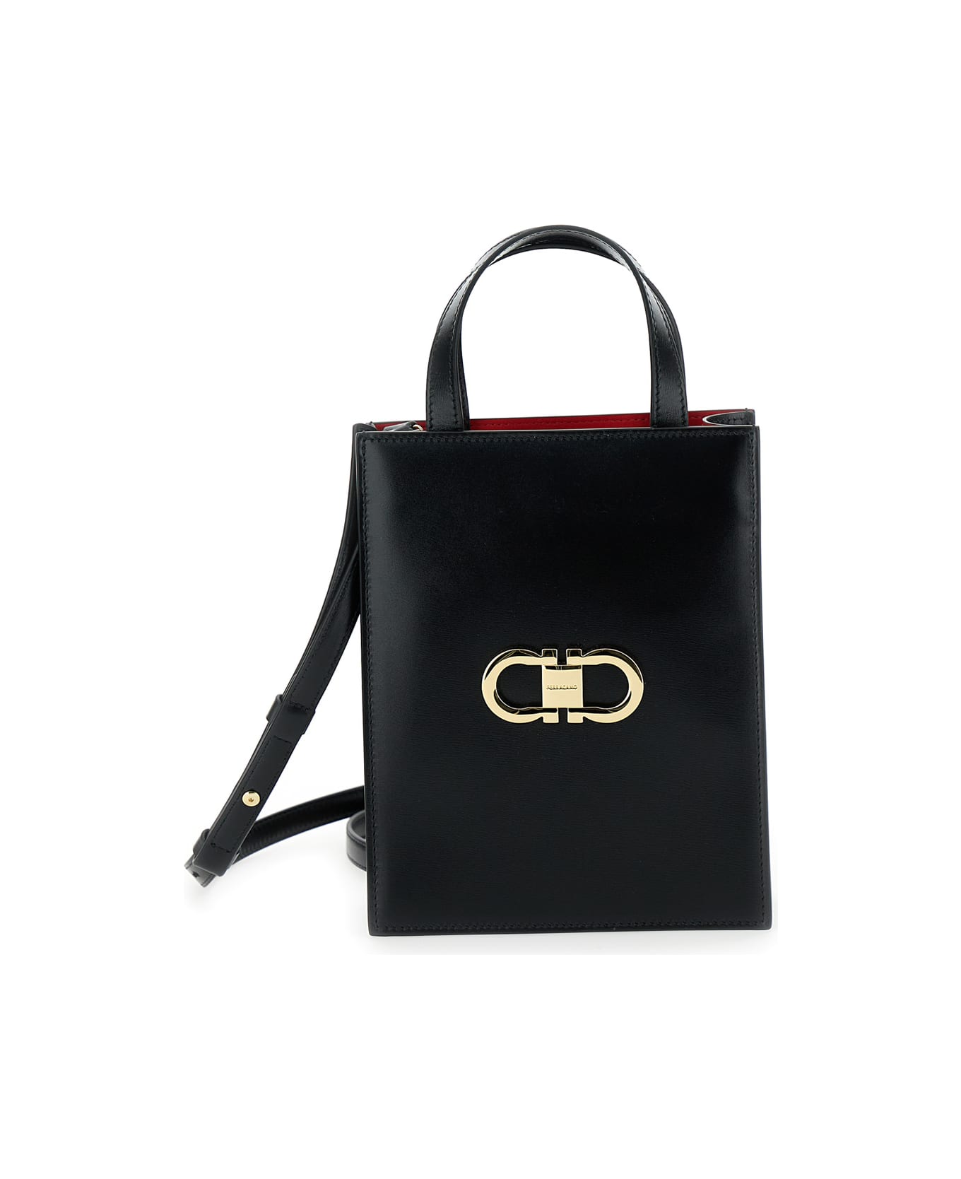Ferragamo Black Crossbody Bag With Logo Gancini In Leather Woman - Black
