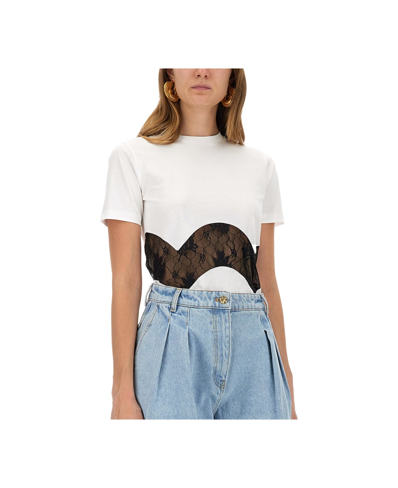 Nina Ricci Jersey T-shirt With Lace Insert - WHITE