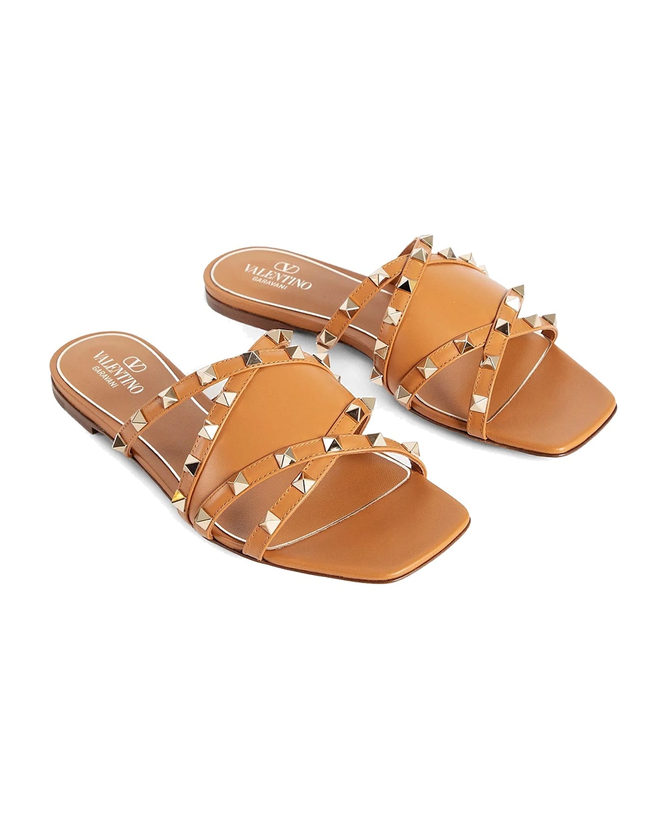 Valentino Garavani Garavani Rockstud Leather Flat Sandals - Brown