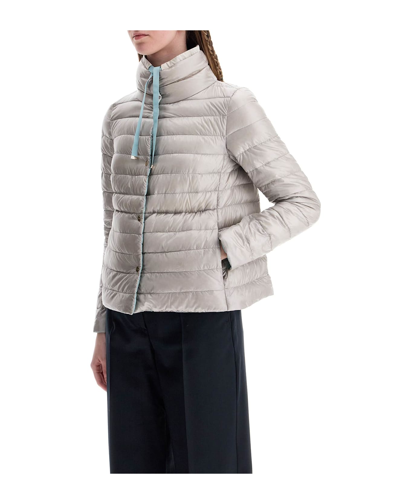 Herno Short Puffer Jacket In Ice Blue Nylon With Metal Buttons - AZZURRO/GHIACCIO (Blue)