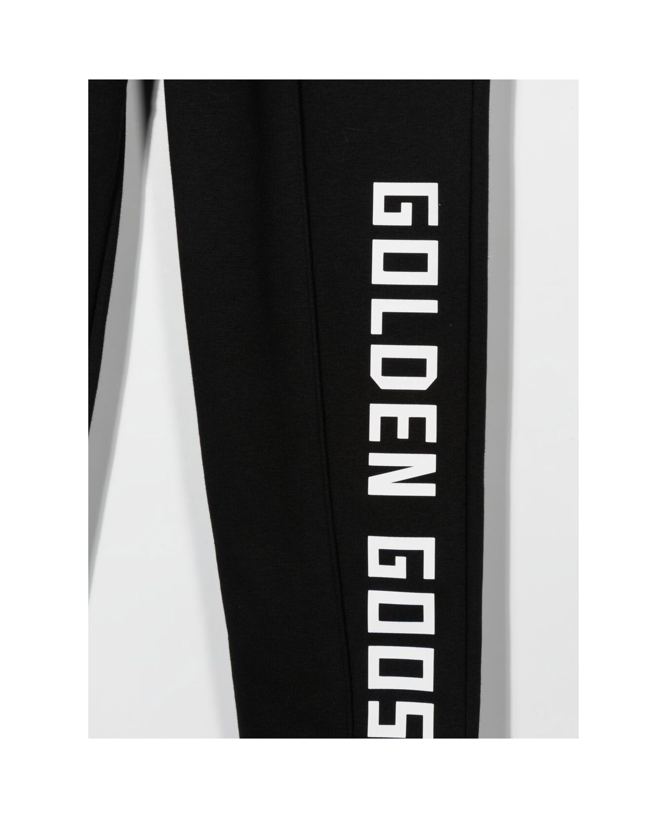 Golden Goose Black Jogging Pants With Logo Print In Cotton Boy - Black ボトムス