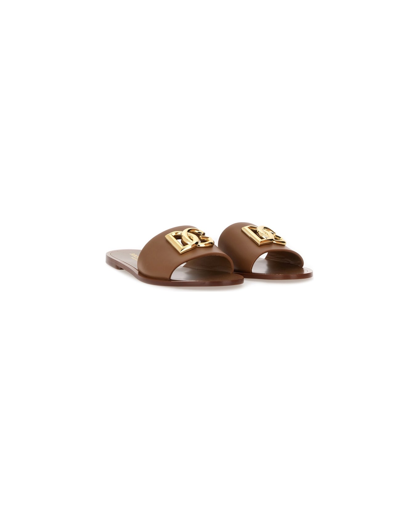 Dolce & Gabbana Leather Slide Sandal - BUFF