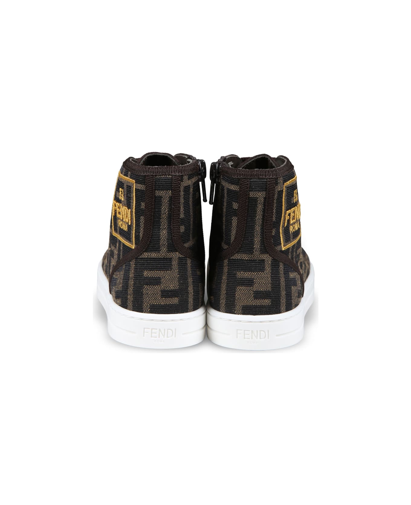 Fendi Brown Sneakers For Kids With Iconic Ff Logo - Brown