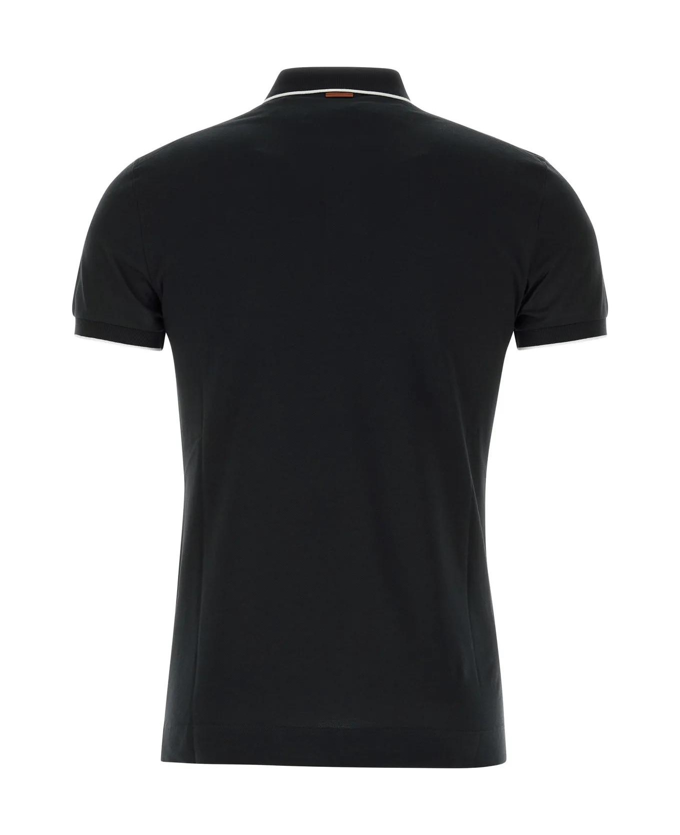 Zegna Black Stretch Piquet Polo Shirt - BLACK