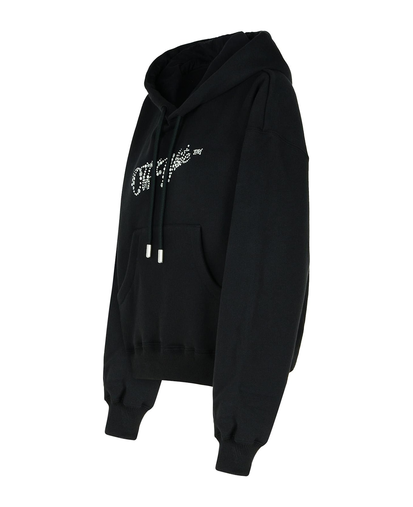 Off-White Logo Embellished Drawstring Hoodie - BLACK