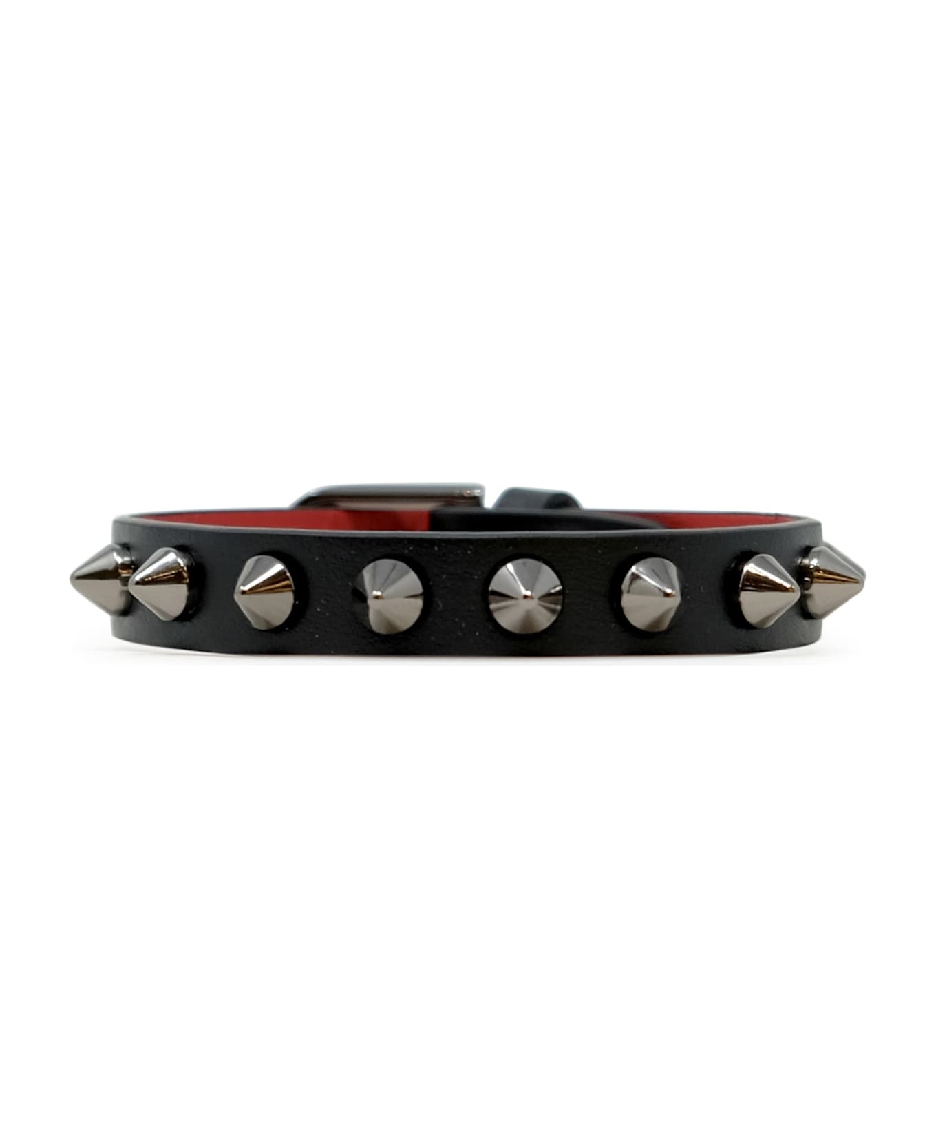 Christian Louboutin Black Calf Paris Leather Metal Spikes Cabata Bracelet - BLACK