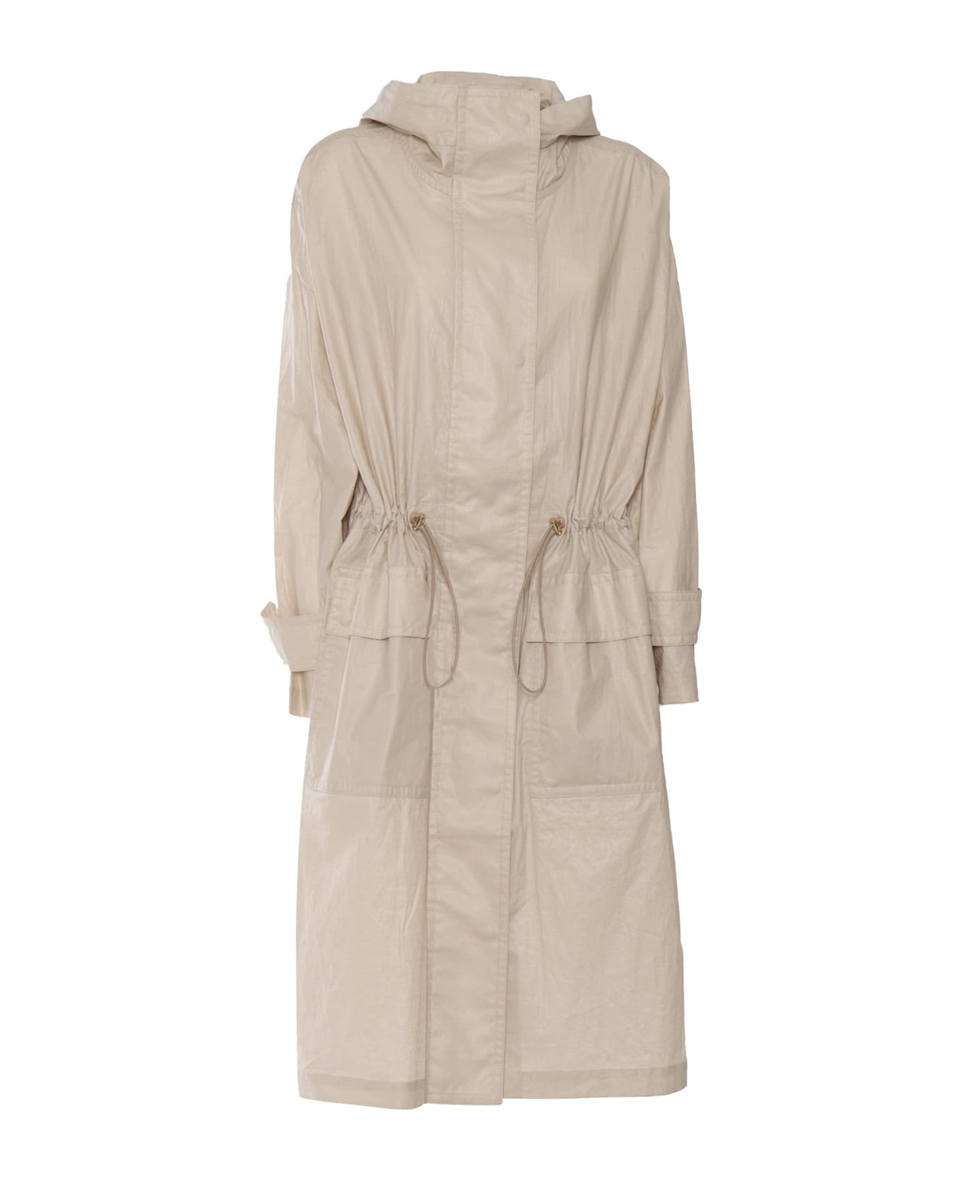 Fay Hooded Long Parka Coat - BEIGE
