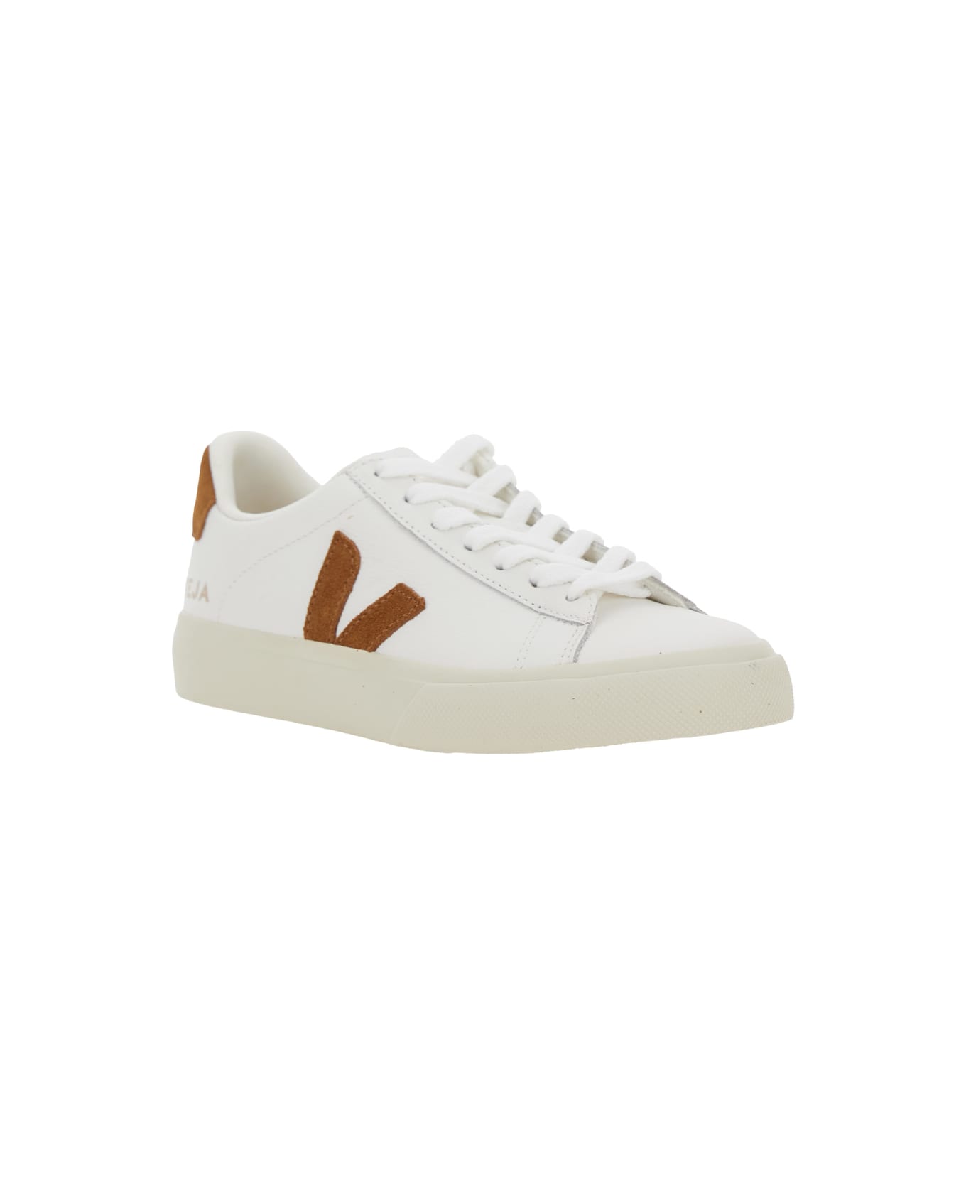 Veja 'campo' White Low Top Sneakers With Contrasting Heel With Logo Lettering And Logo Patch On The Side In Leather Unisex - White