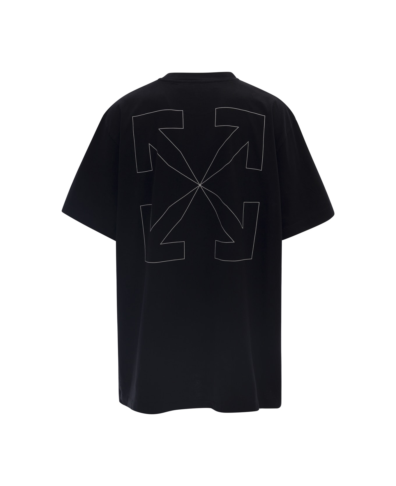 Off-White Black Crew Neck T-shirt With Arrow Logo Print In Cotton Man - Black