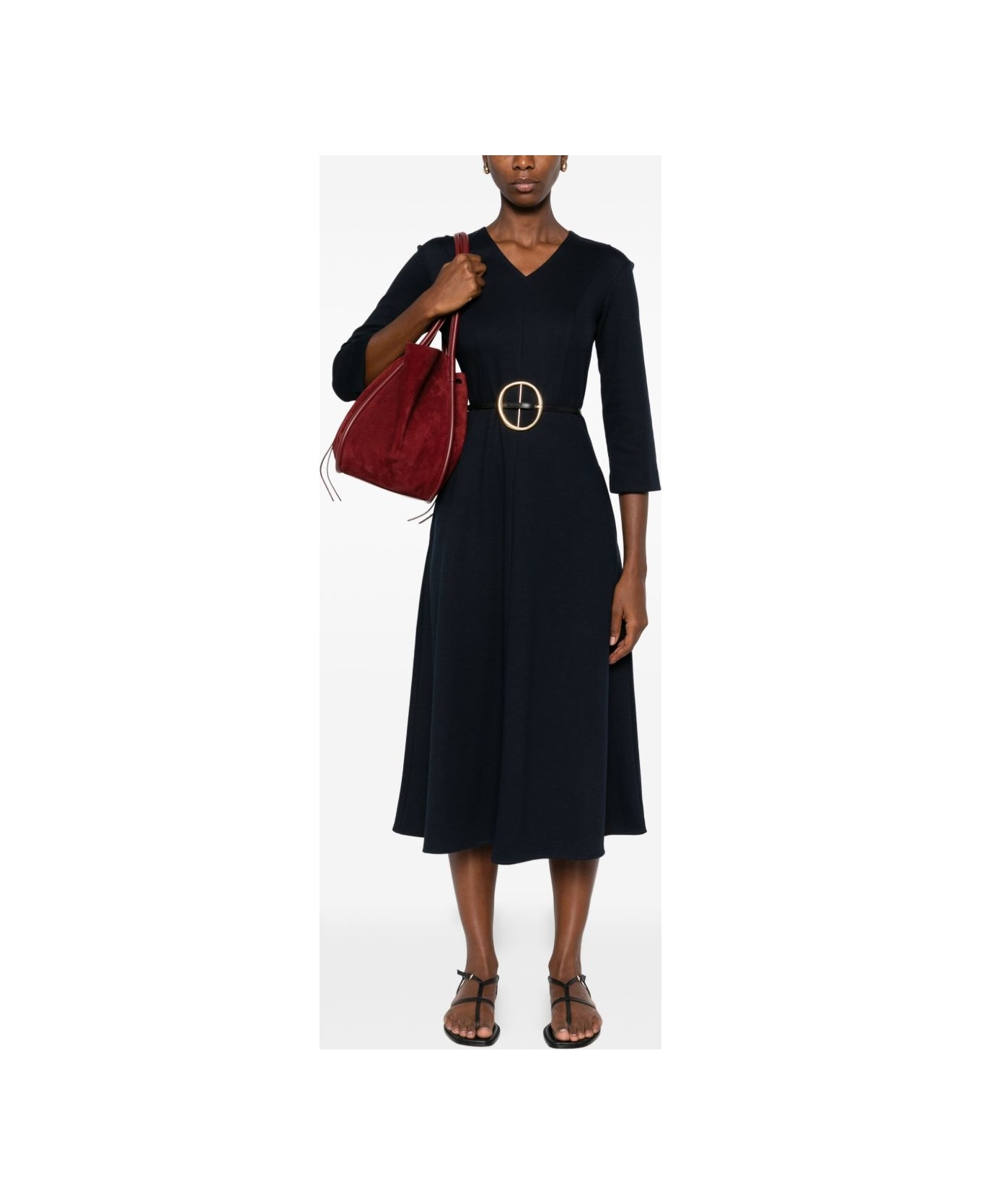 
S Max Mara Navy Blue Flared Dress - Blue