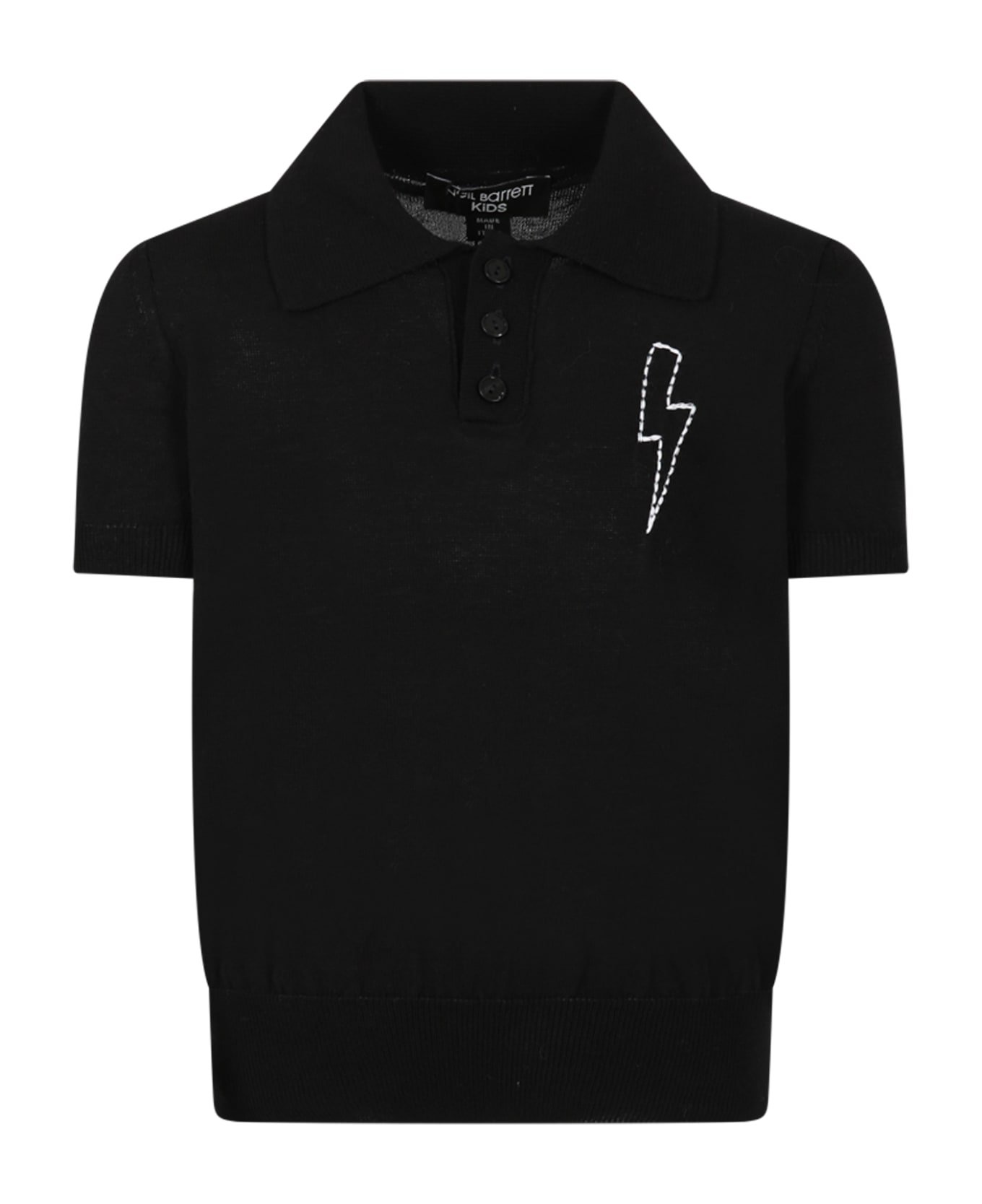Neil Barrett Black Polo For Boy With Iconic Lightning Bolt - Black Tシャツ＆ポロシャツ