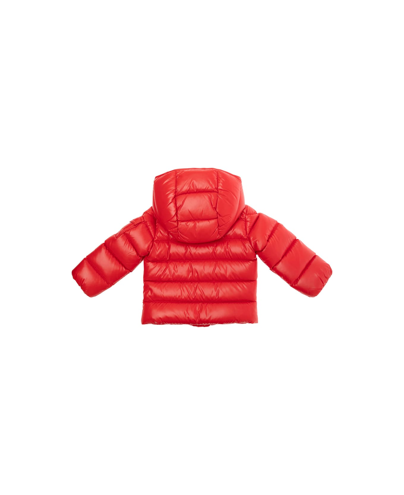 Moncler 'maya' Red Down Jacket With Hood And Logo Patch On The Sleeve In Tech Fabric Baby - Red