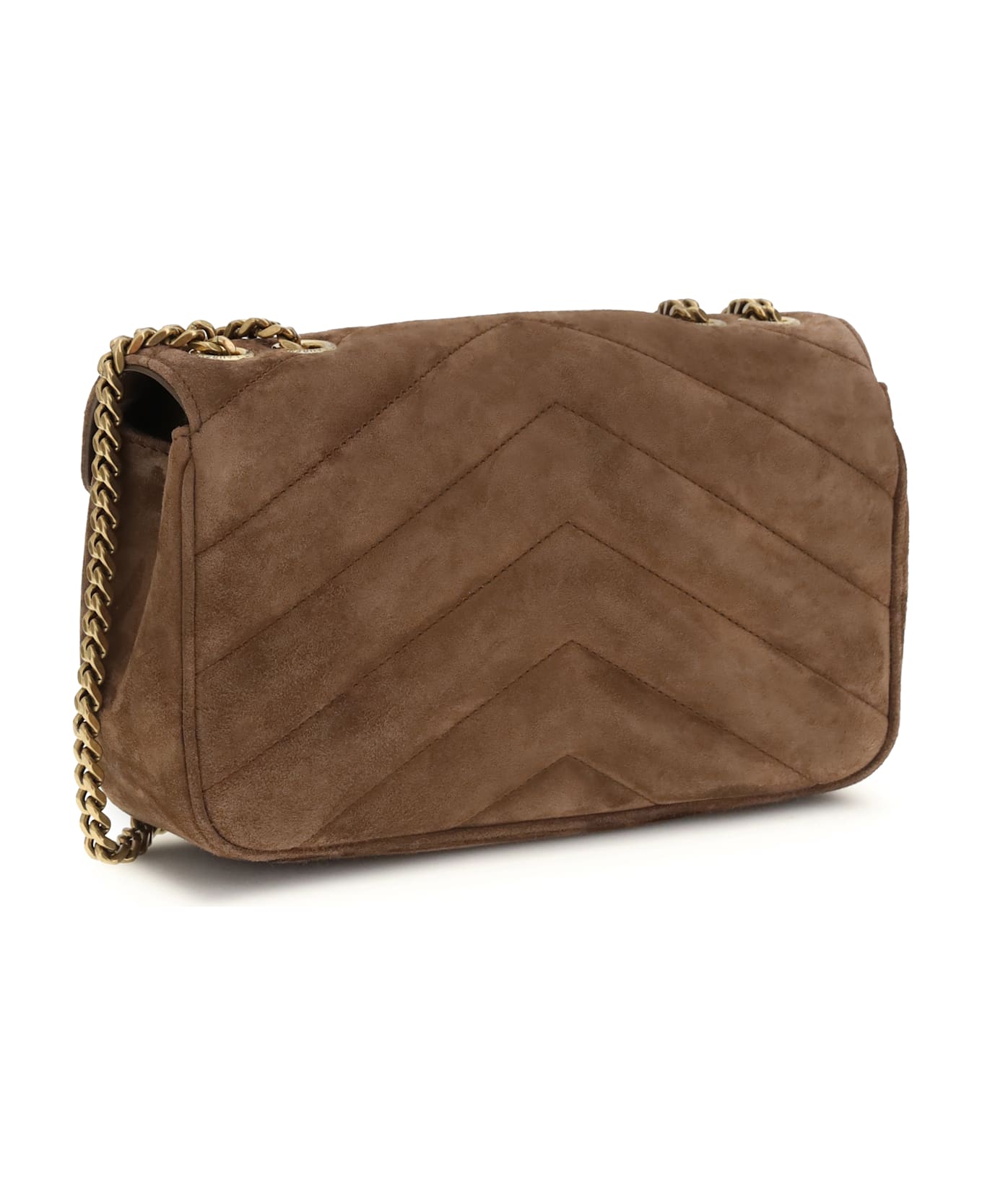 Saint Laurent Small Loulou Shoulder Bag In Matelassé Suede - BROWN