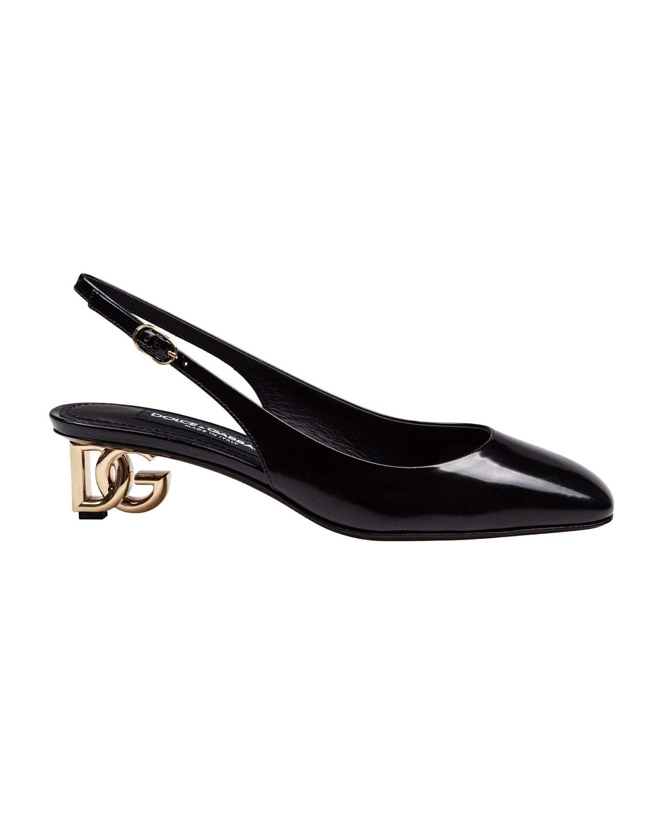 Dolce & Gabbana Slingback In Black Patent Leather With Dg Heel - Black