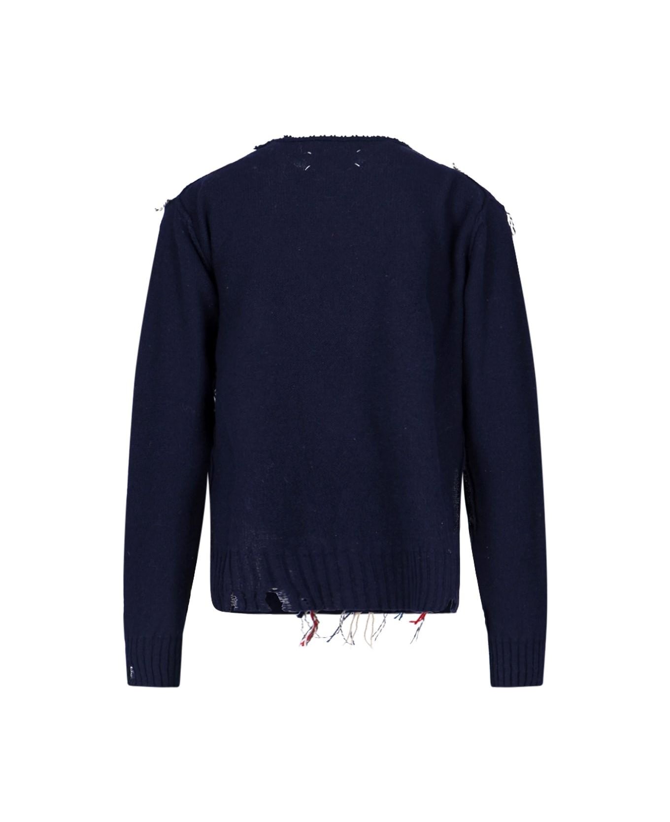 Maison Margiela Fringed Detail Sweater - Blue ニットウェア