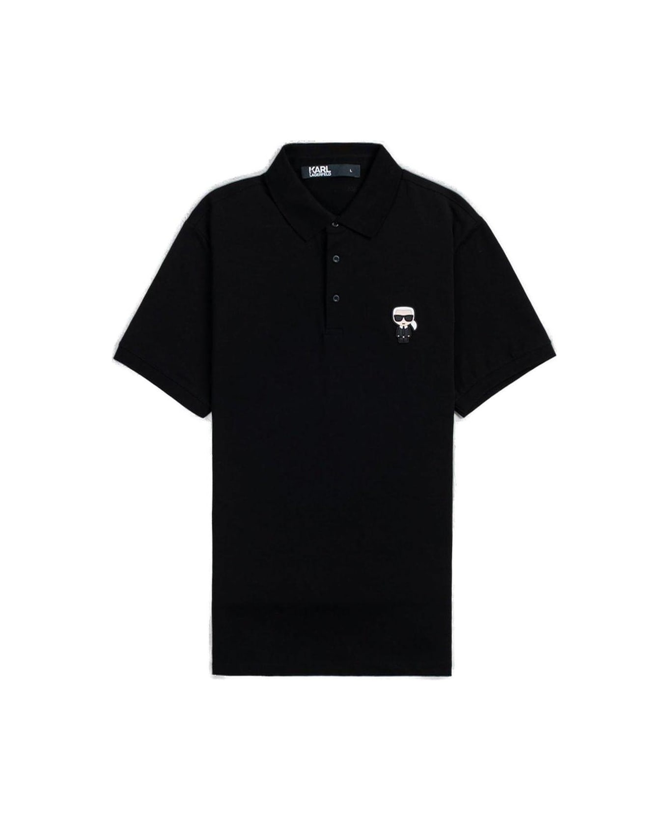 Karl Lagerfeld Logo Patch Short Sleeved Polo Shirt - BLACK