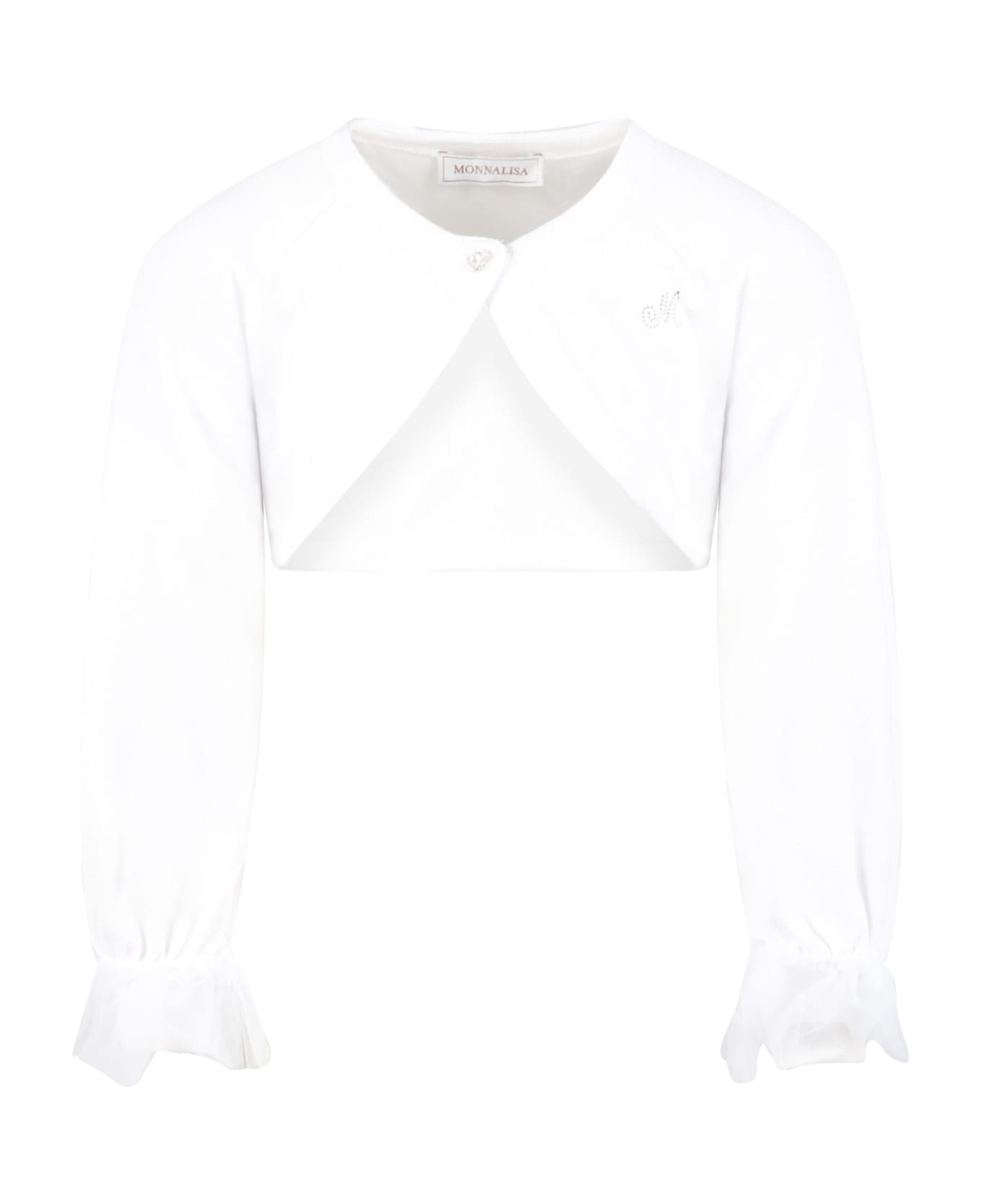 Monnalisa White Cardigan For Girl With Logo - White ニットウェア＆スウェットシャツ