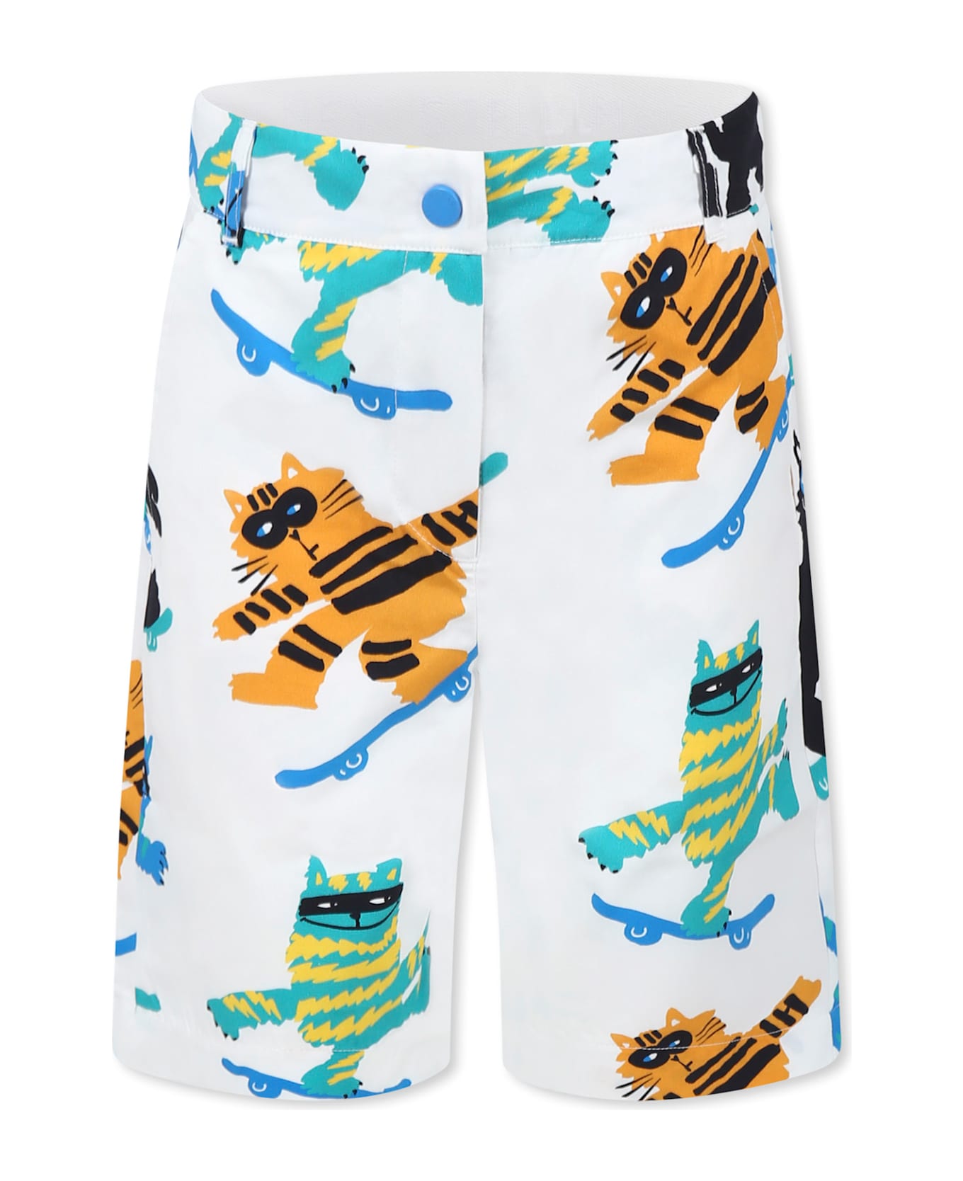 Stella McCartney Kids White Shorts For Boy With Cats - White