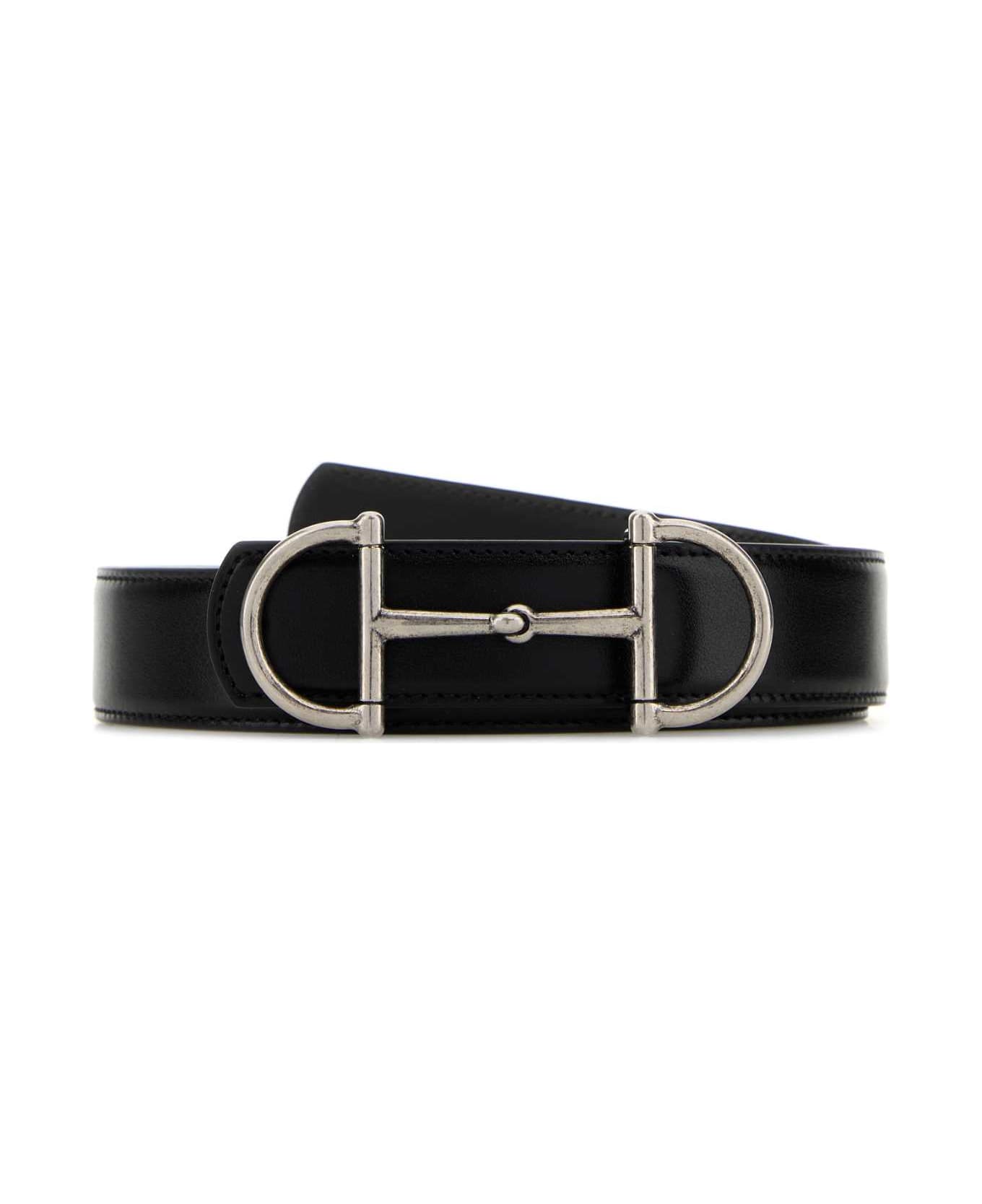 Gucci Black Leather Reversible Belt - BLACK