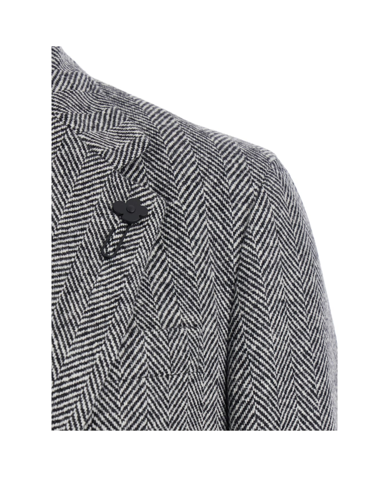 Lardini Grey Single-breasted Coat With Classic Lapels In Wool Man - Grey