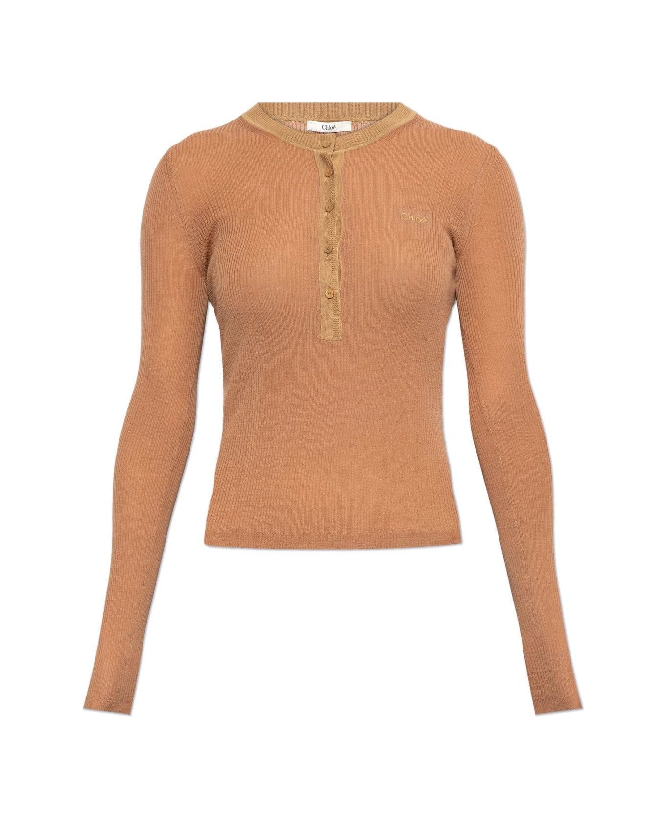Chloé Knitted Henley Shirt - NUDE